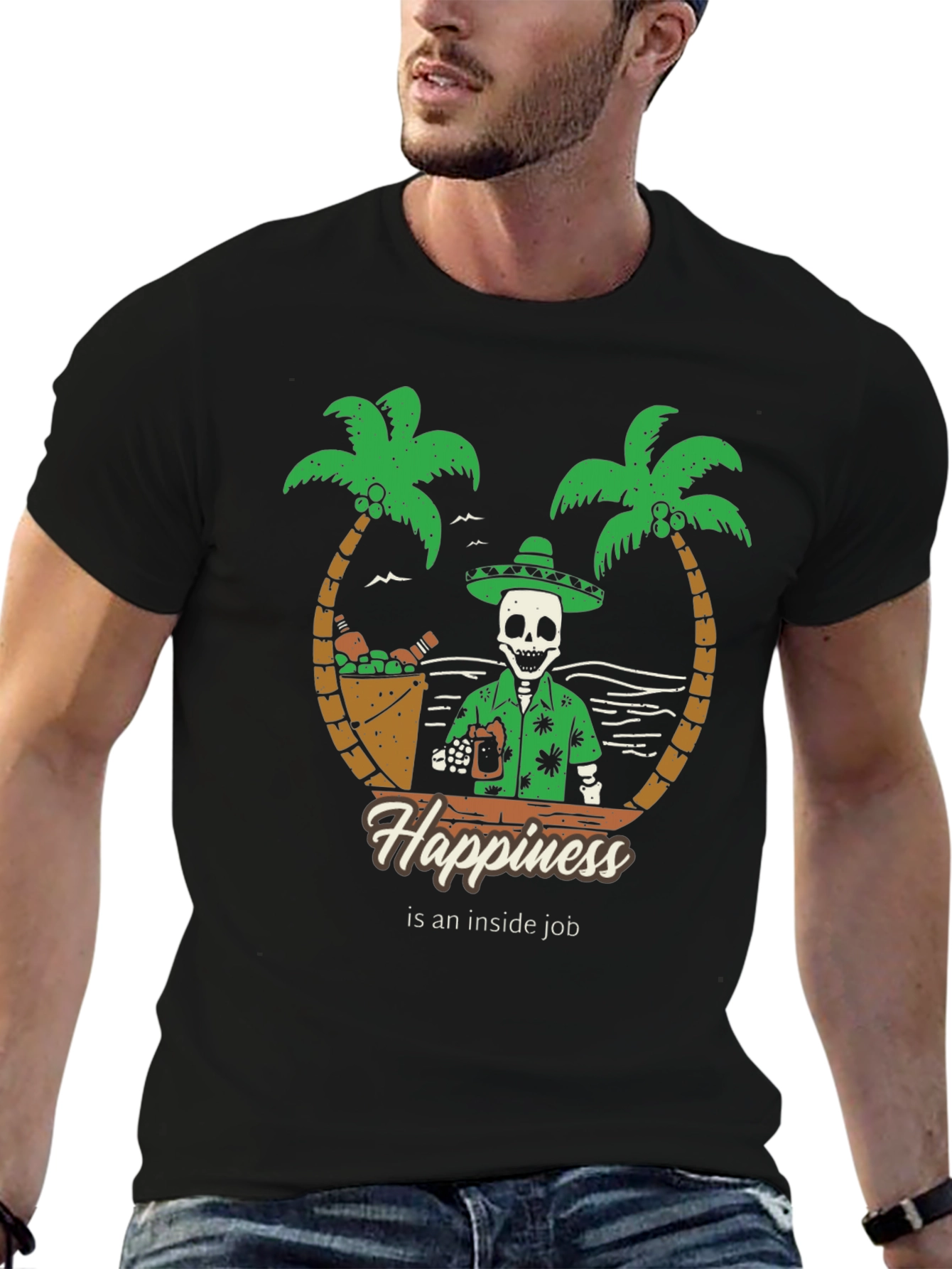 Black Happiness Inside Job Skeleton T-Shirt view 6