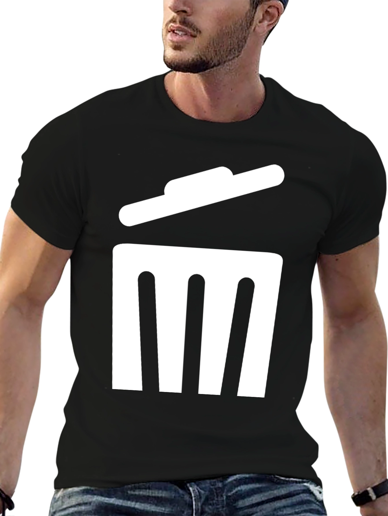 Black Trash Can Graphic T-Shirt - Black Cotton Tee view 6
