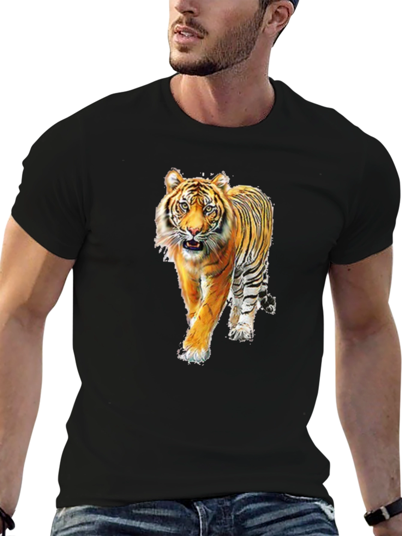Black Tiger Graphic Print Black T-Shirt view 6