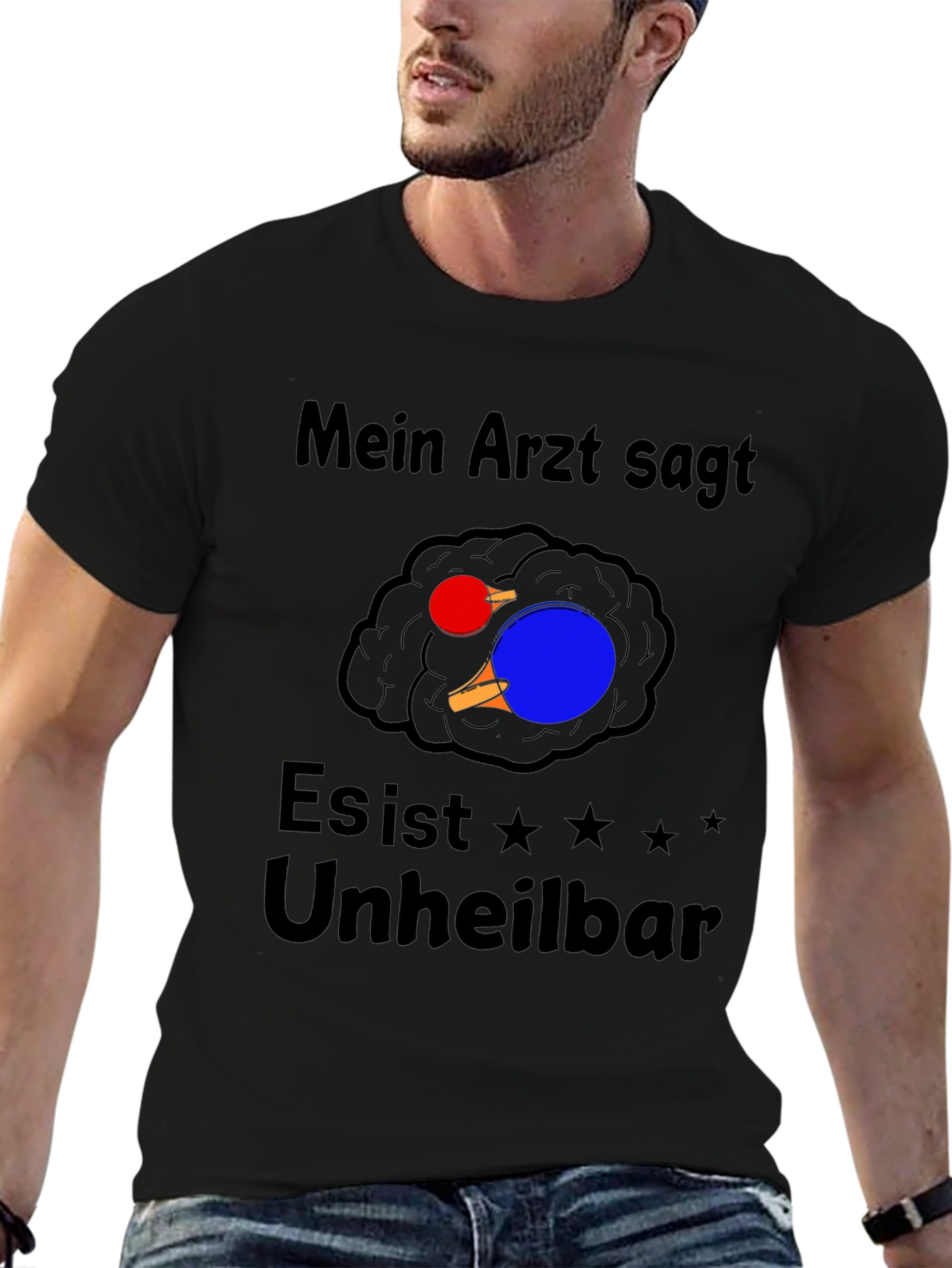 Black Funny Ping Pong Brain T-Shirt - Mein Arzt Sagt... view 6