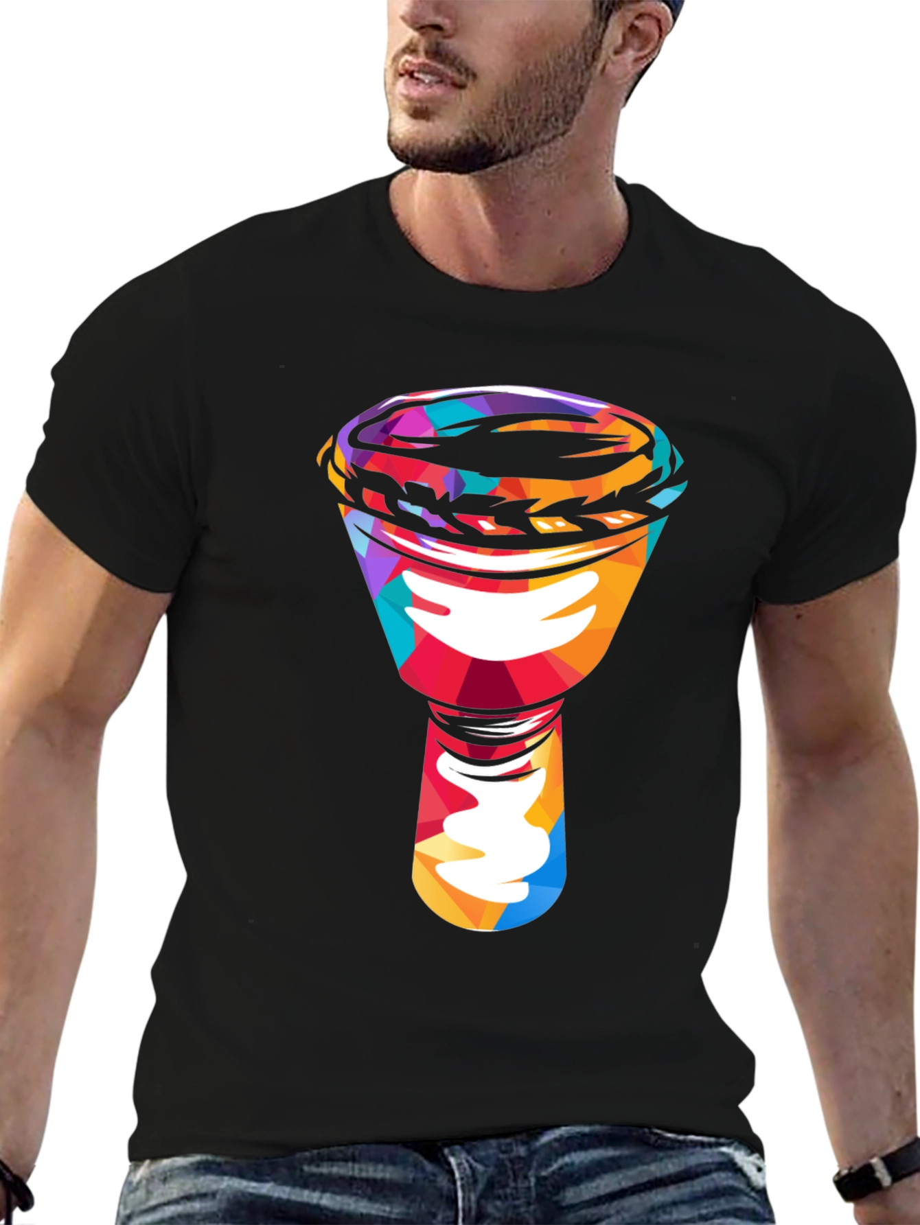 Black Colorful Darbuka Drum Graphic T-Shirt view 6