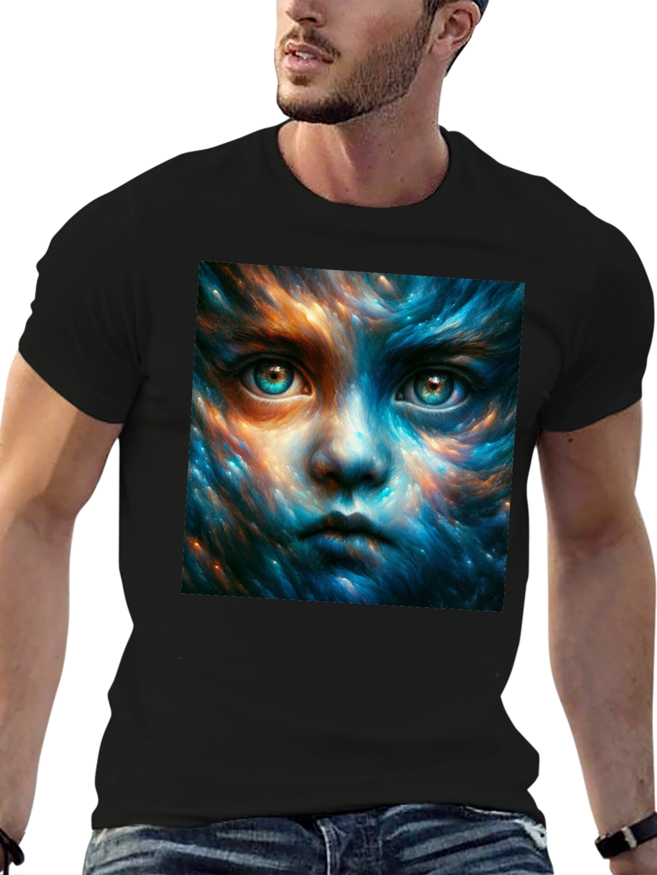 Black Mystic Face Graphic Black T-Shirt view 6