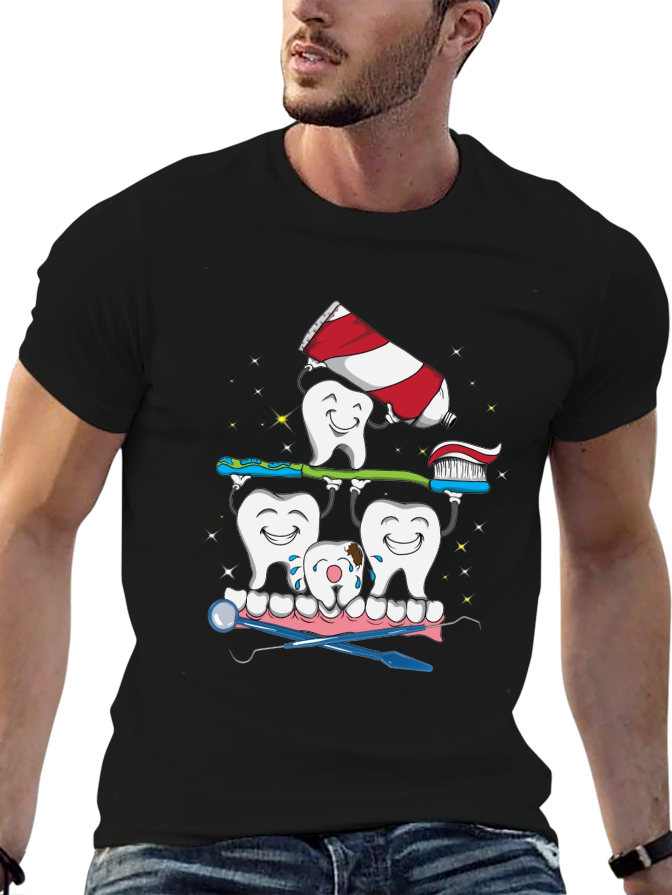 Black Dental Cartoon T-Shirt view 6