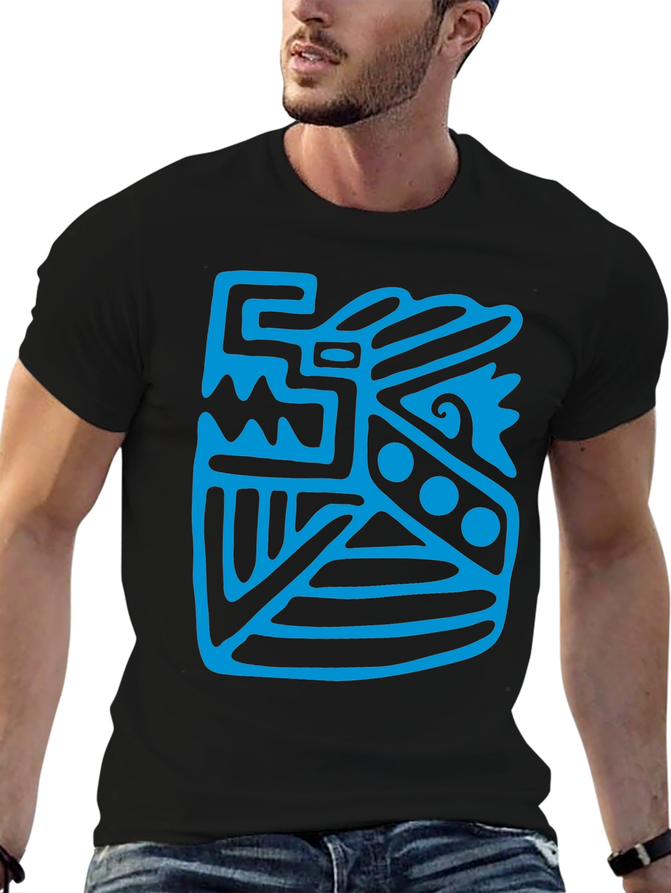 Black Aztec Design Black T-Shirt view 6