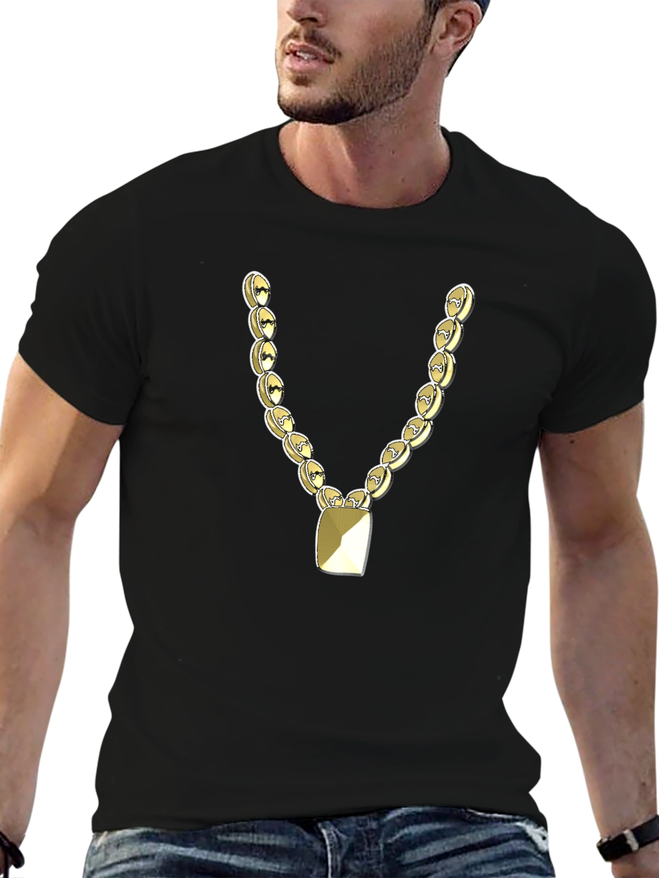 Black Novelty Gold Chain Graphic T-Shirt view 6