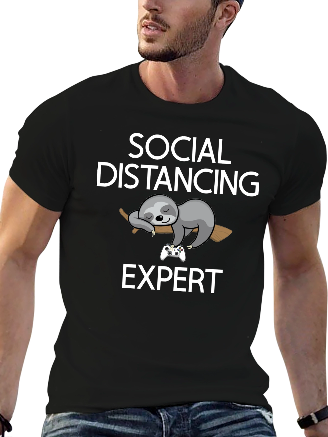 Black Social Distancing Expert Sloth Graphic Tee view 6