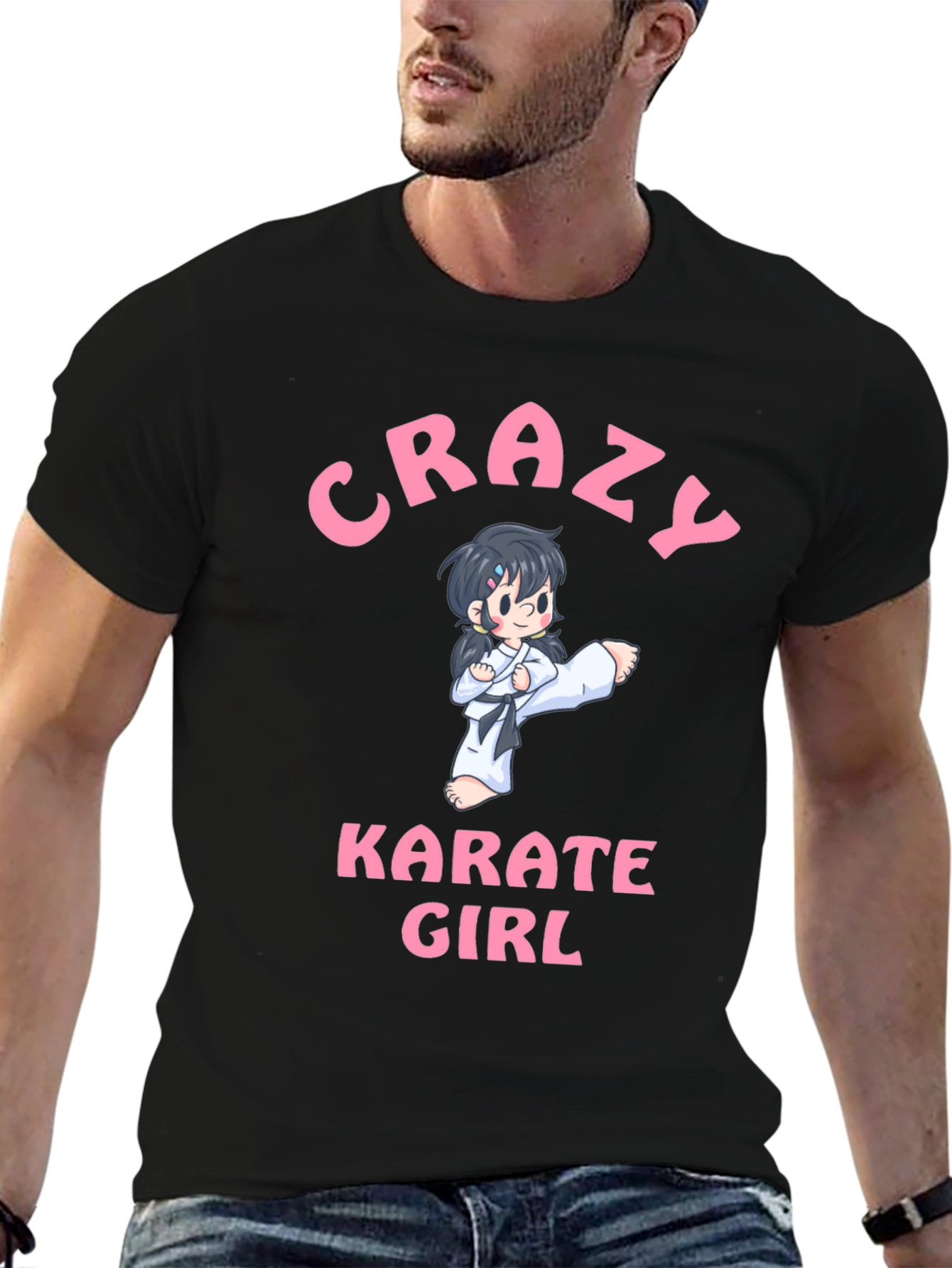 Black Crazy Karate Girl Black T-Shirt view 6