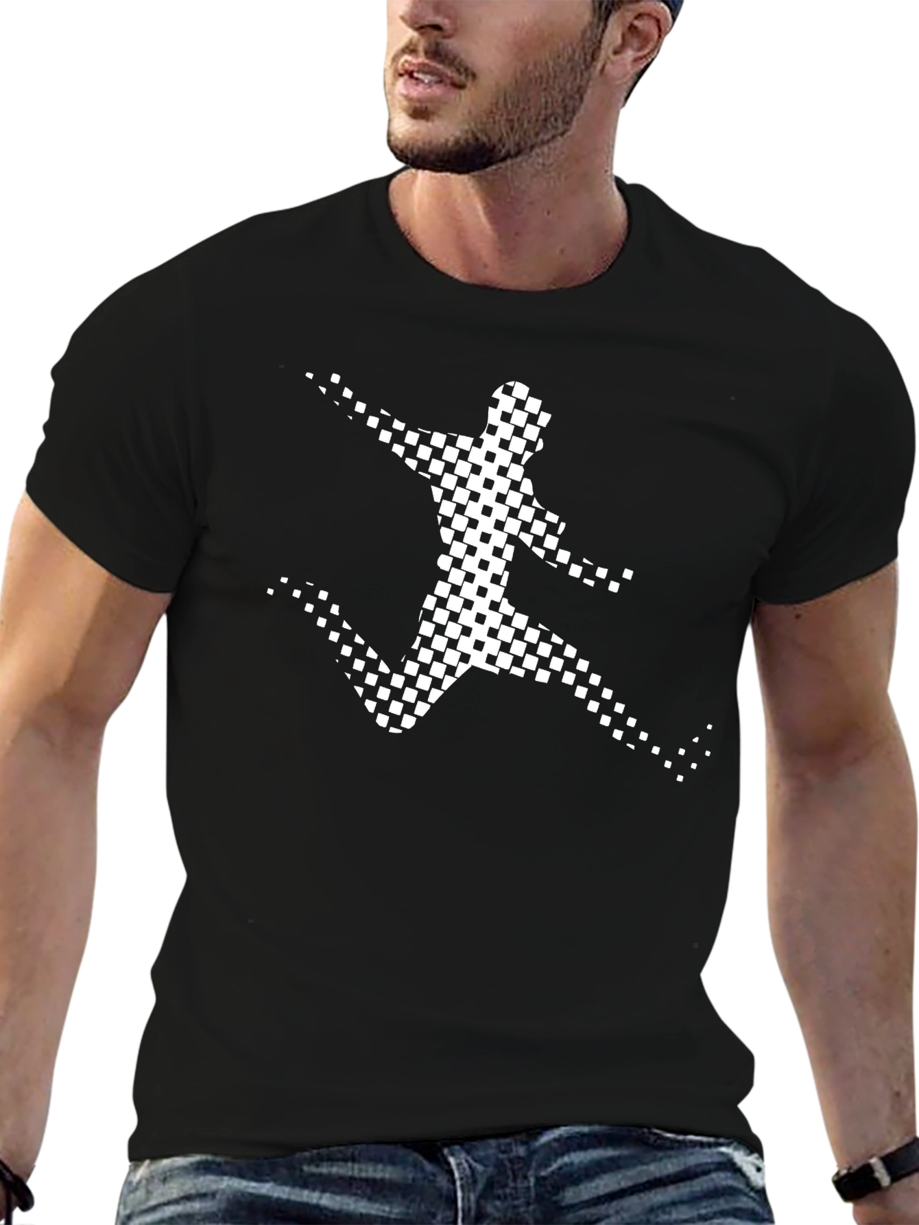 Black Checkered Runner Graphic Tee - Black Cotton view 6