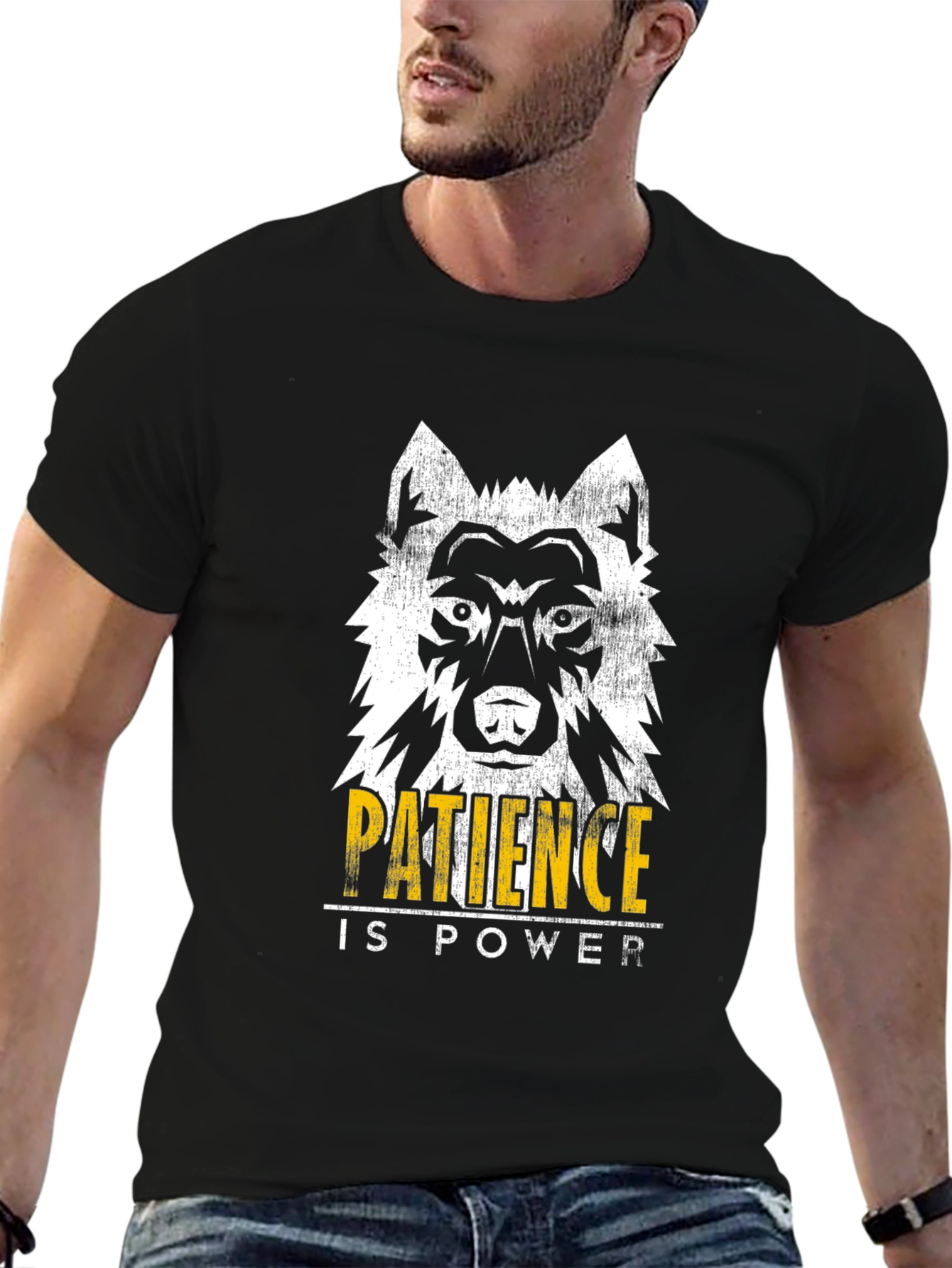Black Wolf Patience is Power Graphic Tee - Black Cotton T-Shirt view 6