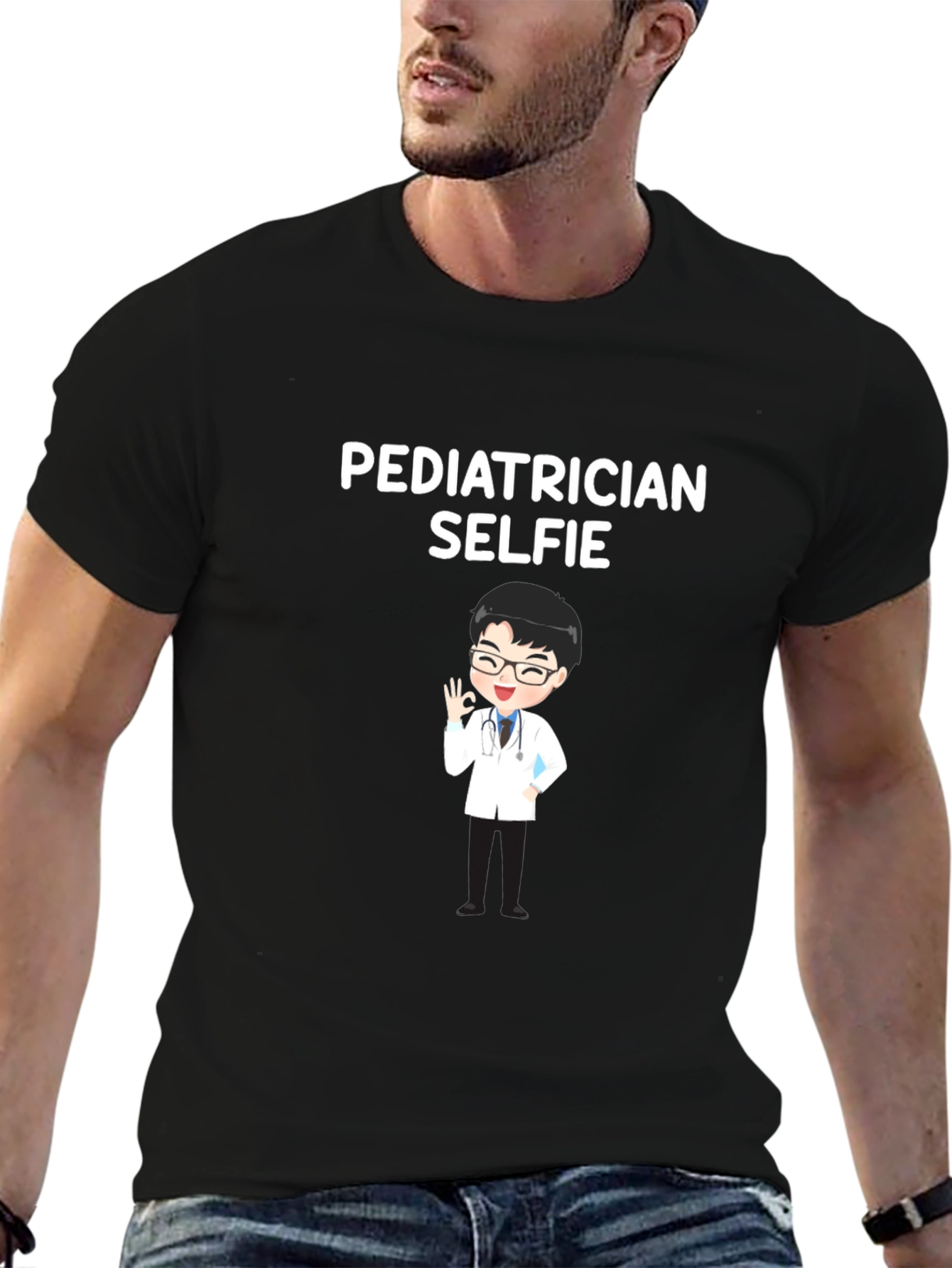 Black Pediatrician Selfie T-Shirt - Black view 6