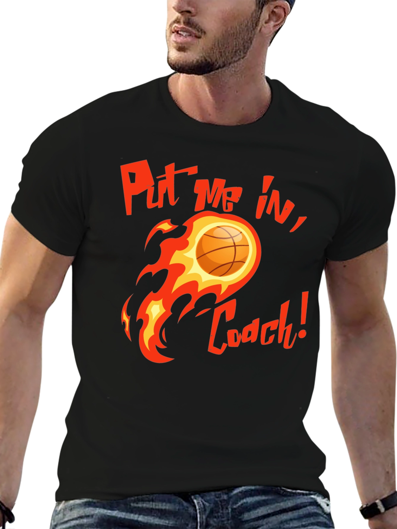 Black Put Me In, Coach! Basketball Graphic T-Shirt view 6