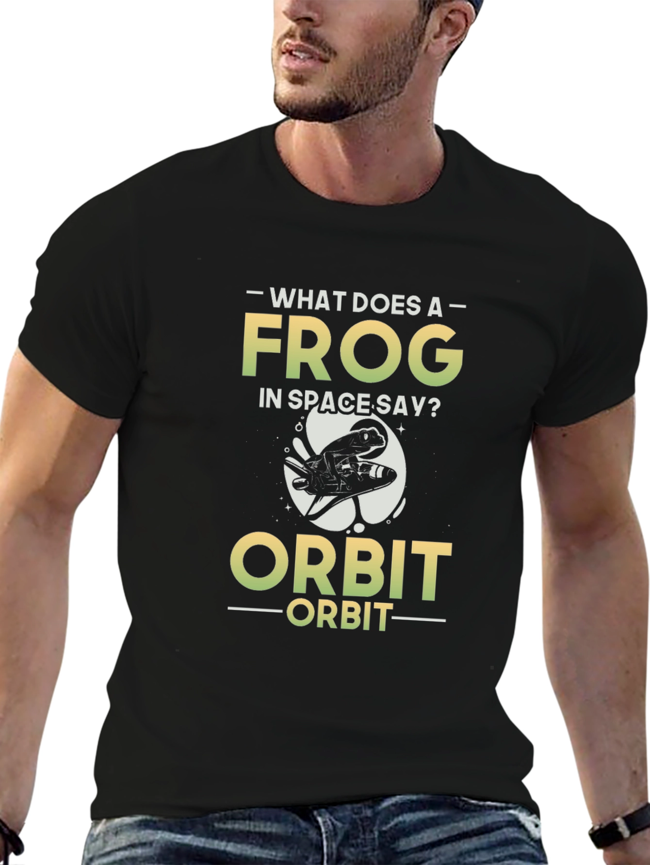 Black Funny Space Frog T-Shirt - What Does a Frog In Space Say? view 6