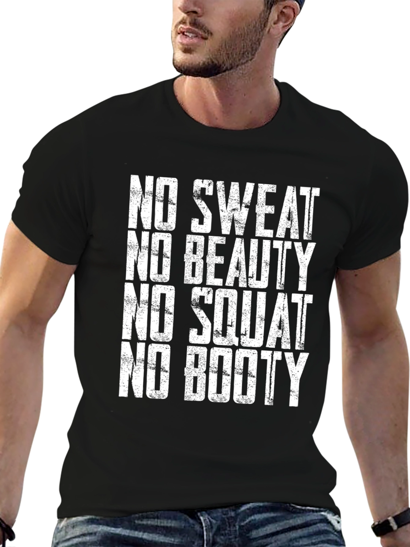 Black Funny Workout Motivation T-Shirt - No Sweat No Booty view 6