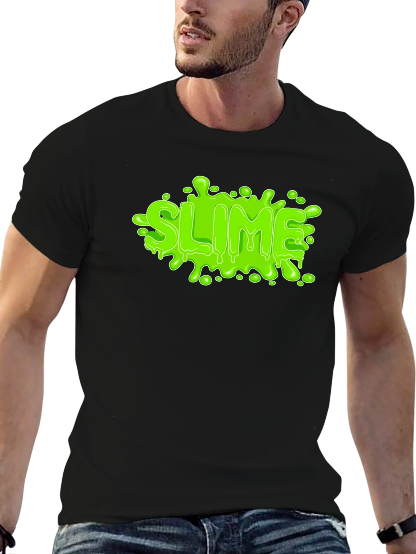 Black Green Slime Graphic Black T-Shirt view 6