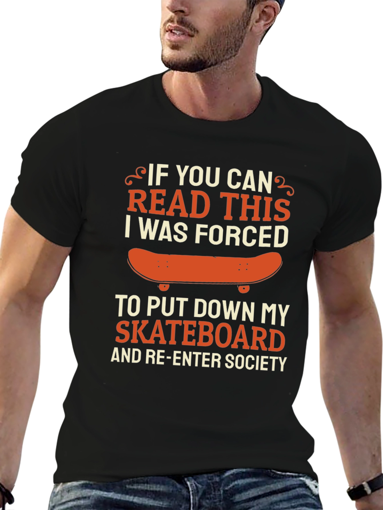 Black Funny Skateboarder T-Shirt: If You Can Read This view 6