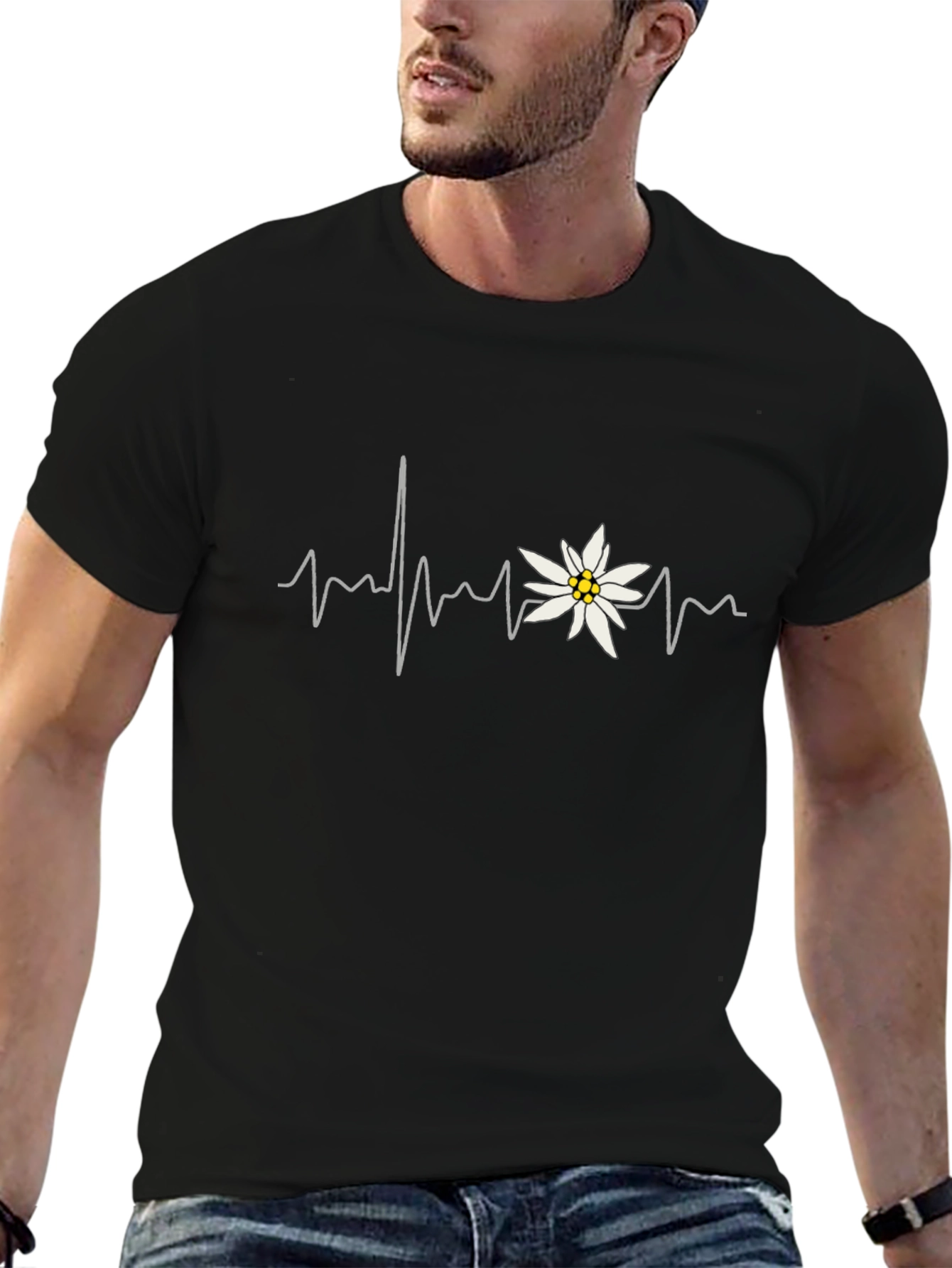 Black Edelweiss Heartbeat Tee - Black Cotton Blend Shirt view 6