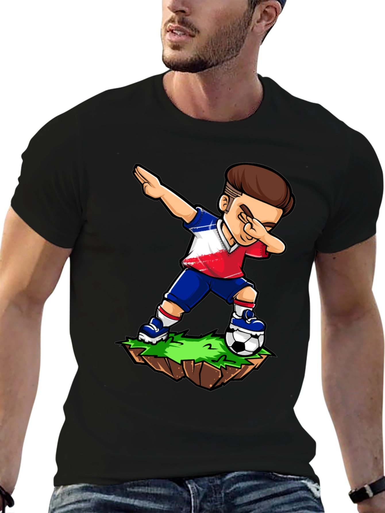 Black Dabbing Soccer Player Graphic Tee view 6