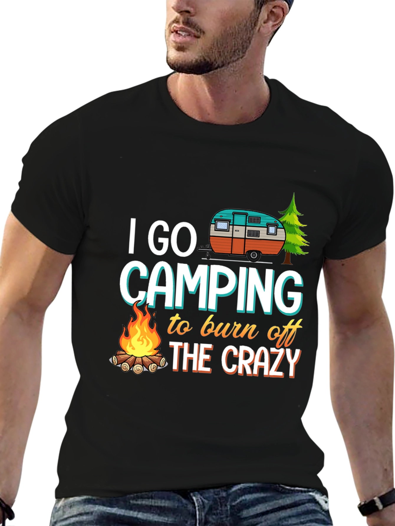 Black Camping T-Shirt: Burn Off The Crazy view 6