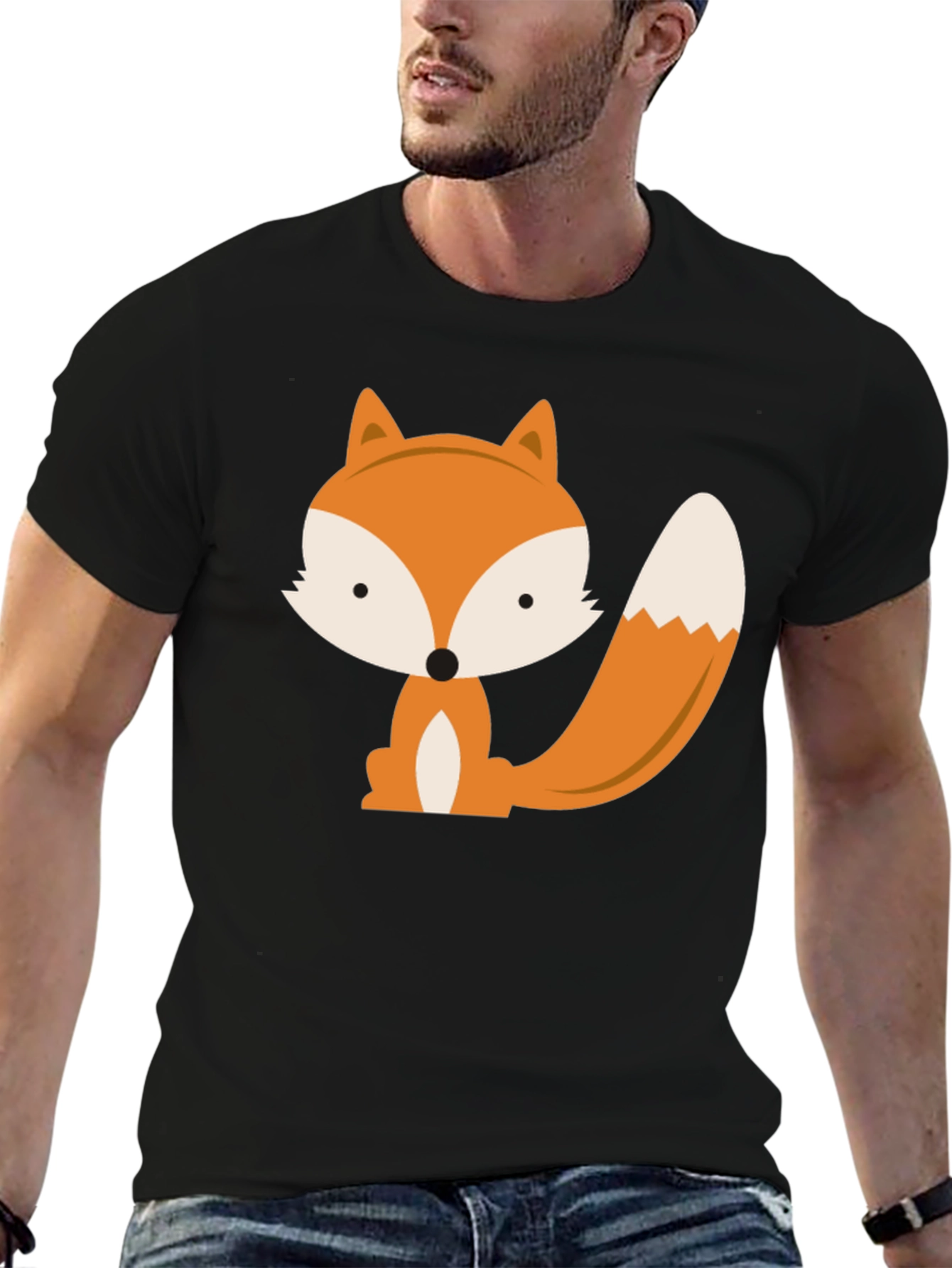 Black Cute Fox Graphic Tee - Black Unisex T-Shirt view 6