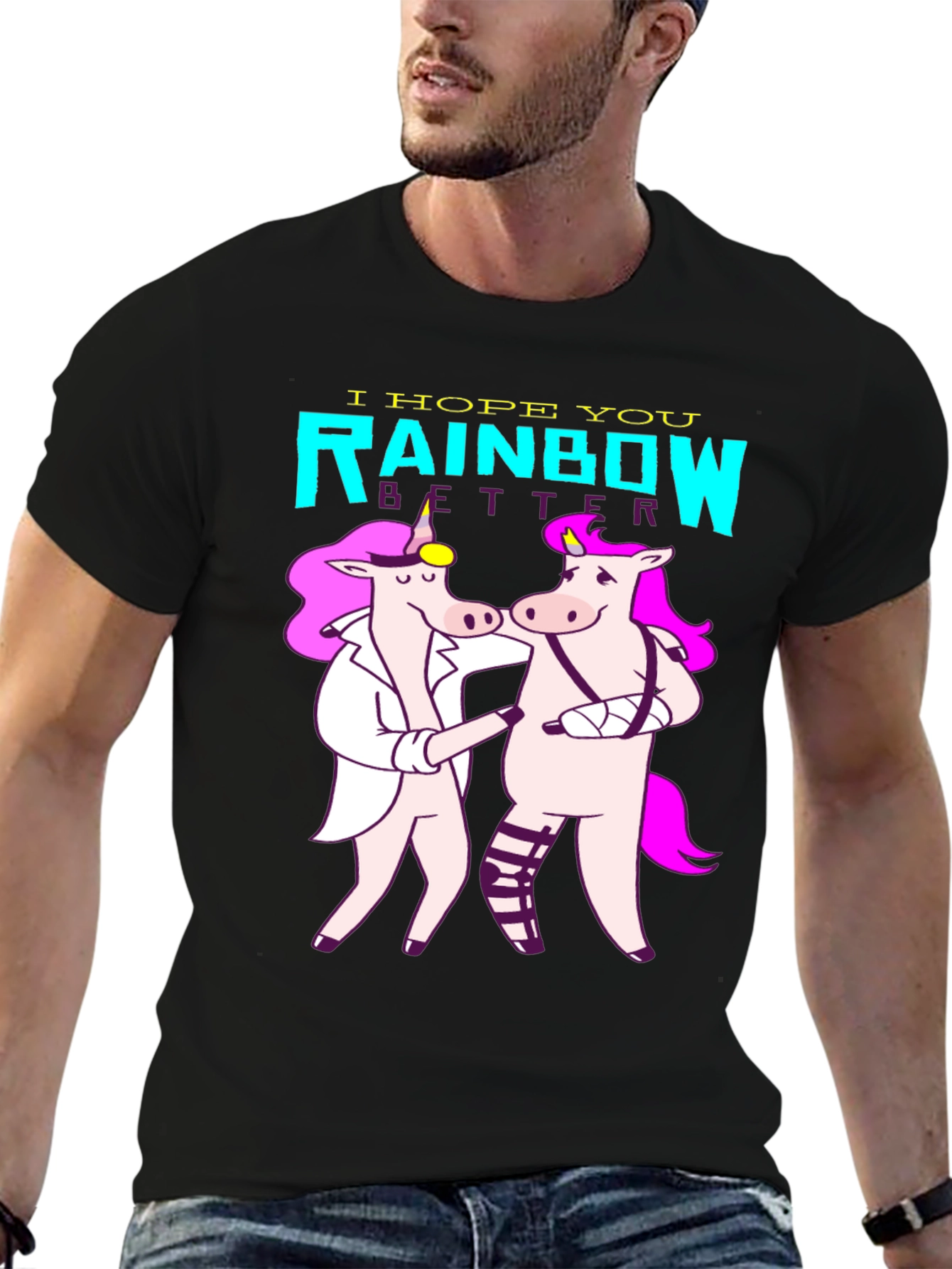 Black Unicorn Rainbow Get Well T-Shirt view 6