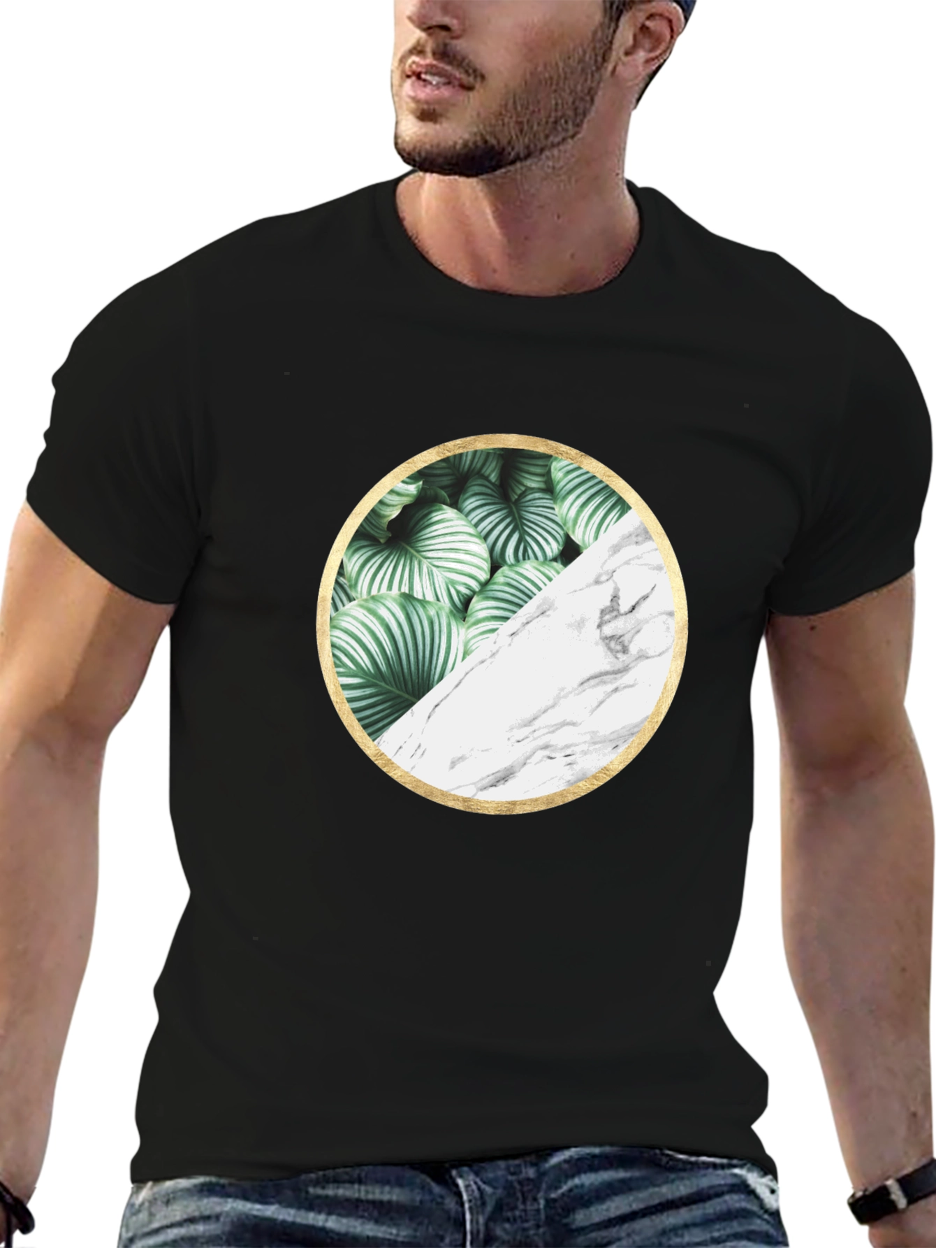 Nature Marble Circle Graphic Black Tee - 6