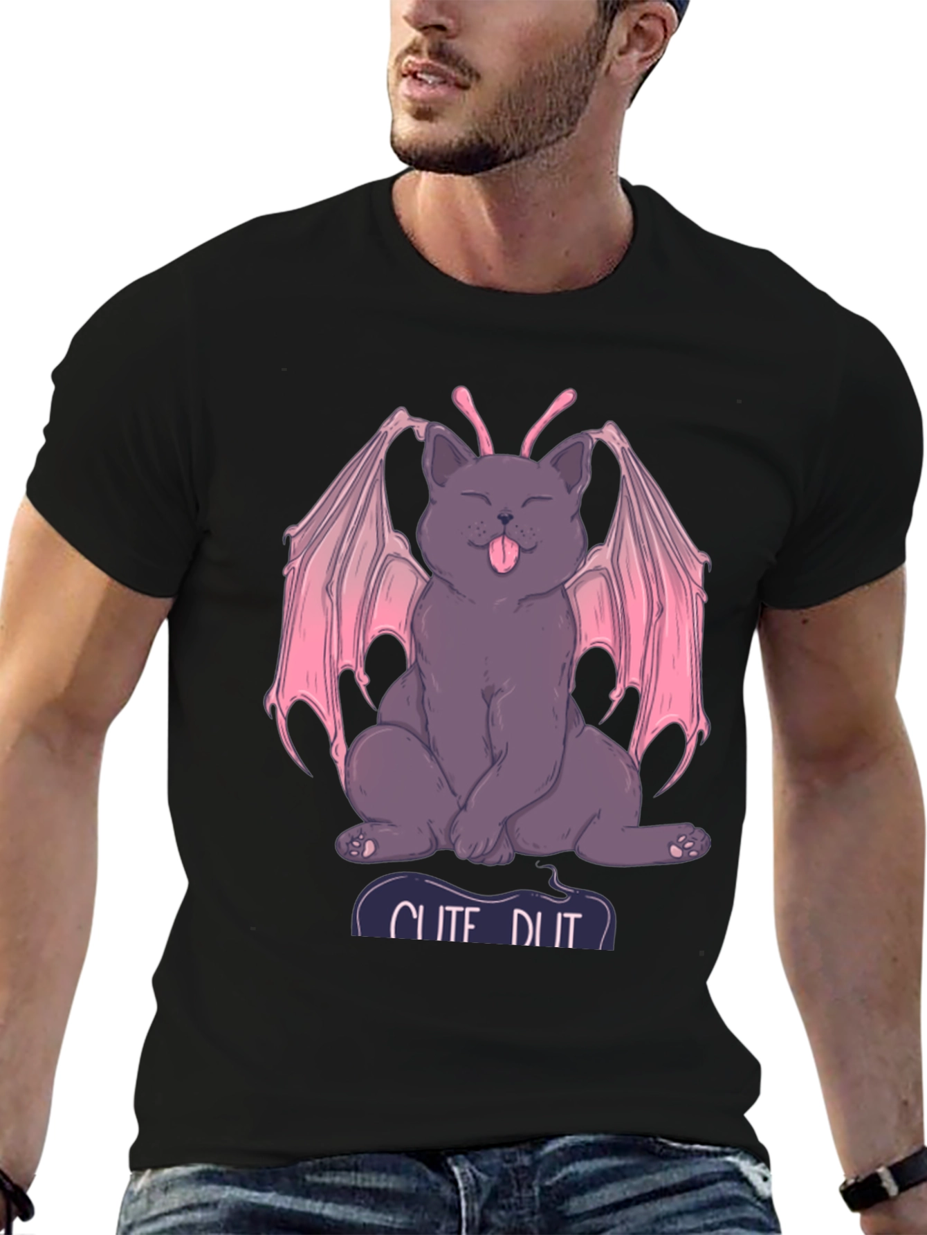 Black Cute Devil Cat Tee - Funny Graphic T-Shirt view 6