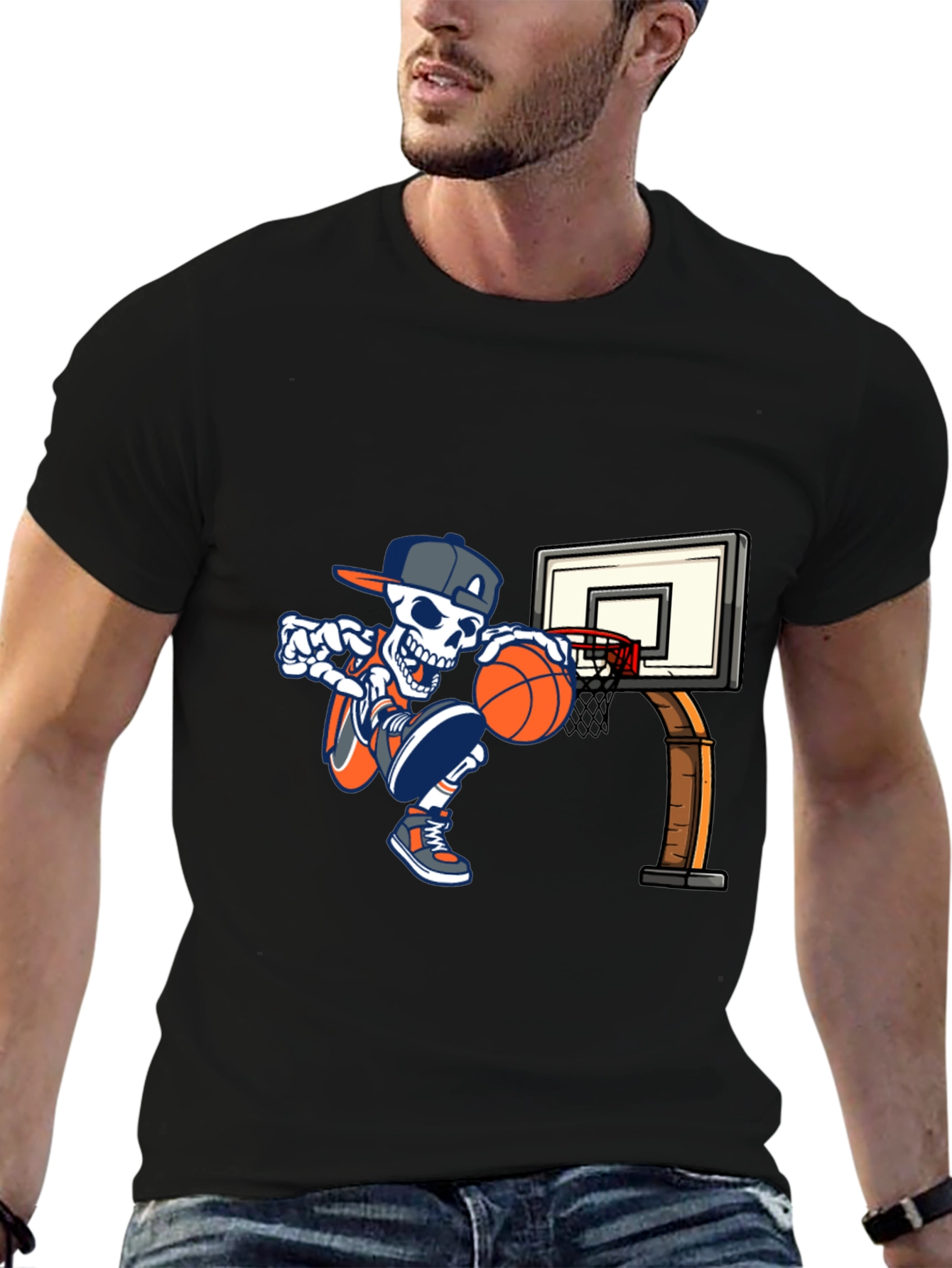 Black Cool Skeleton Basketball T-Shirt view 6