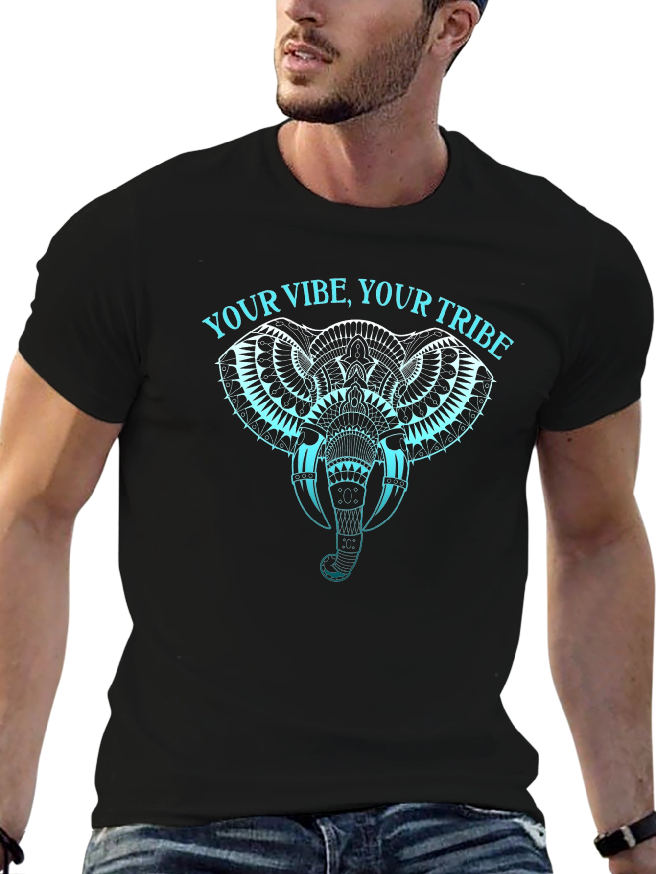Black Tribal Elephant Graphic Tee - Your Vibe, Your Tribe view 6