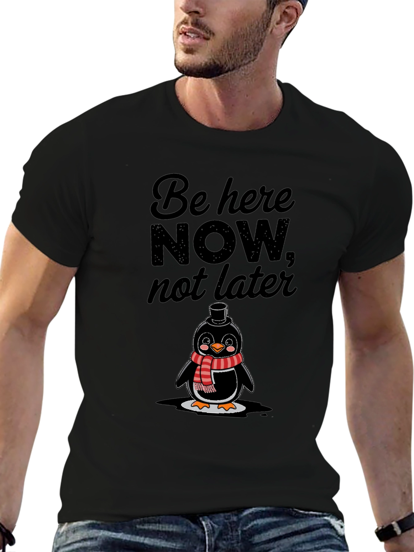 Black Be Here Now Penguin Graphic Tee - Black view 6