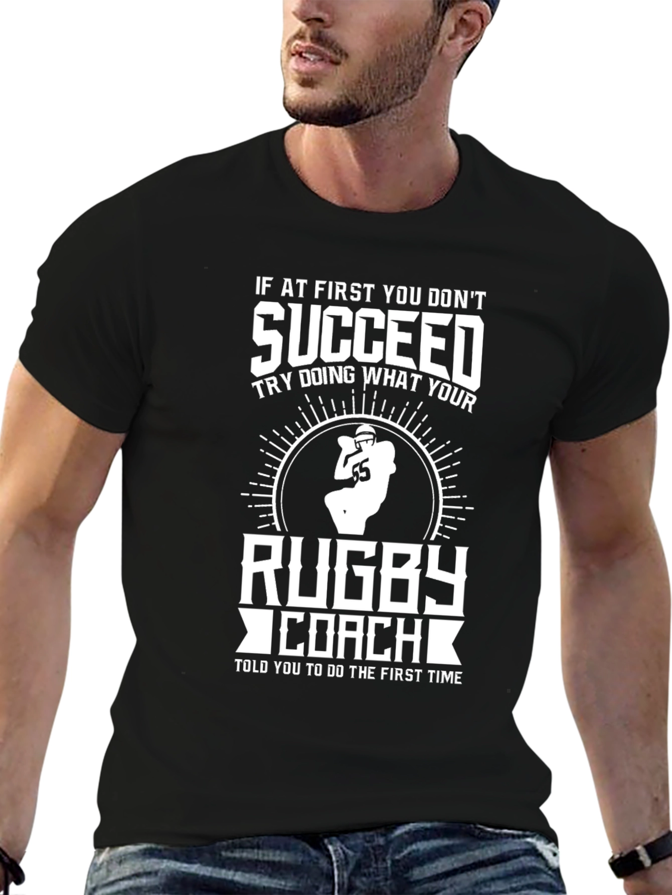 Black Rugby Coach T-Shirt - Funny Sports Tee view 6