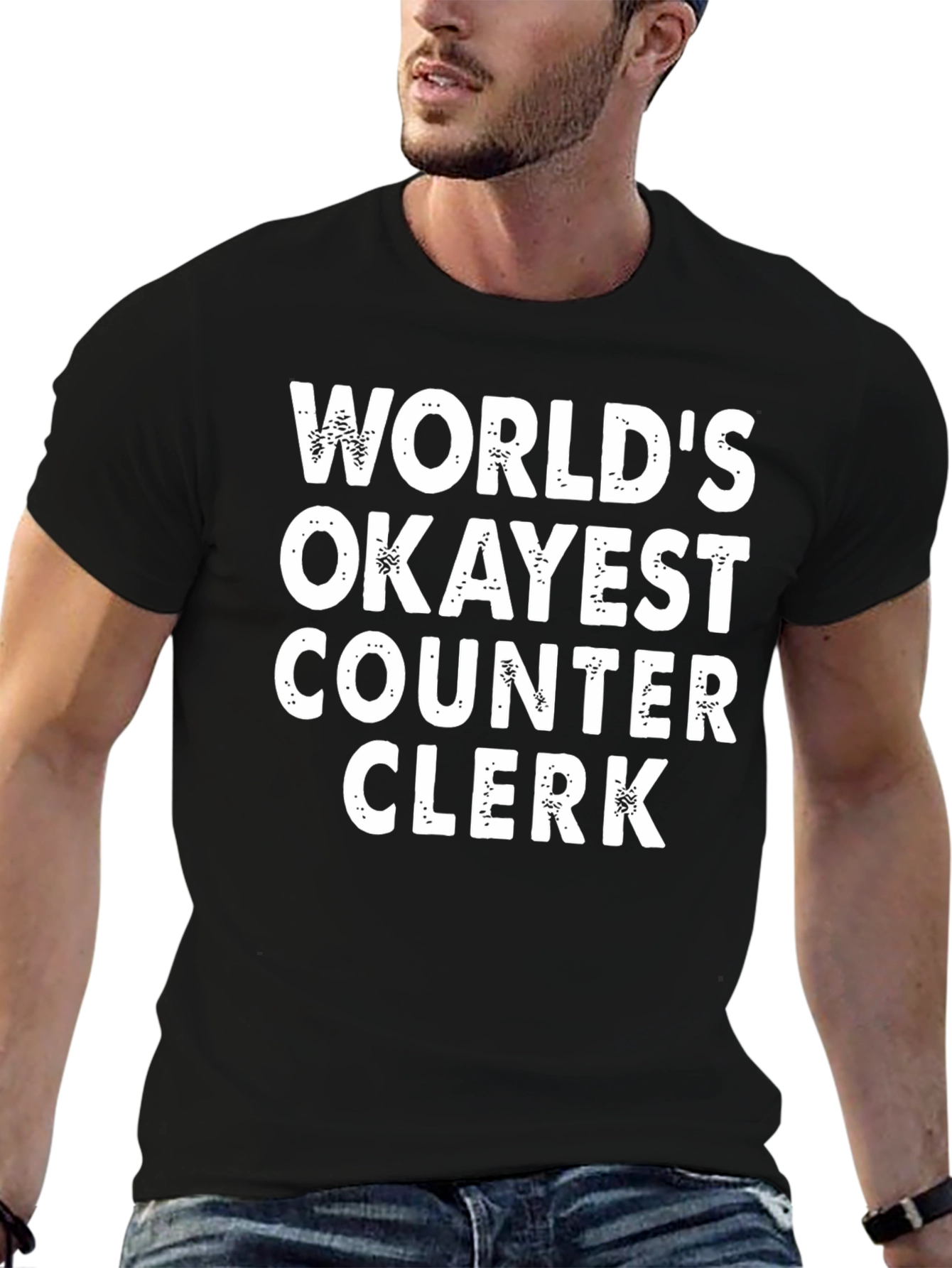Black World's Okayest Counter Clerk T-Shirt view 6
