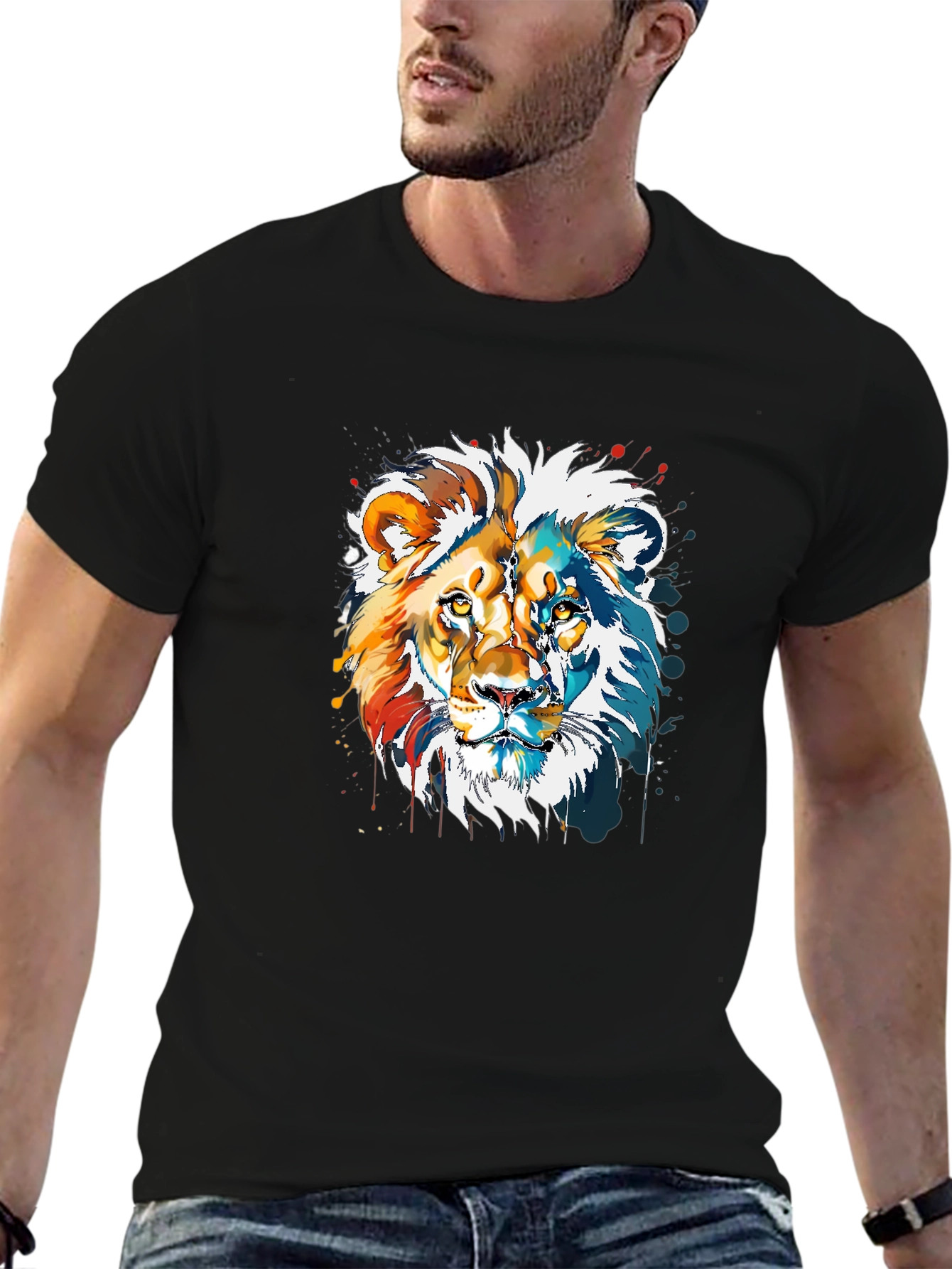Black Lion Graphic Print Men's T-Shirt view 6
