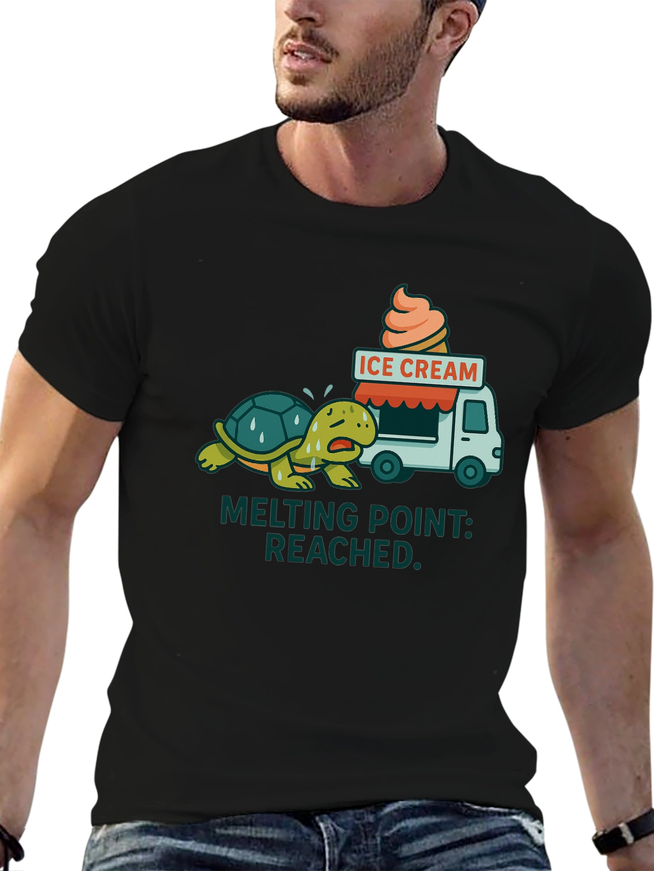 Black Melting Point Reached Turtle Ice Cream T-Shirt view 6