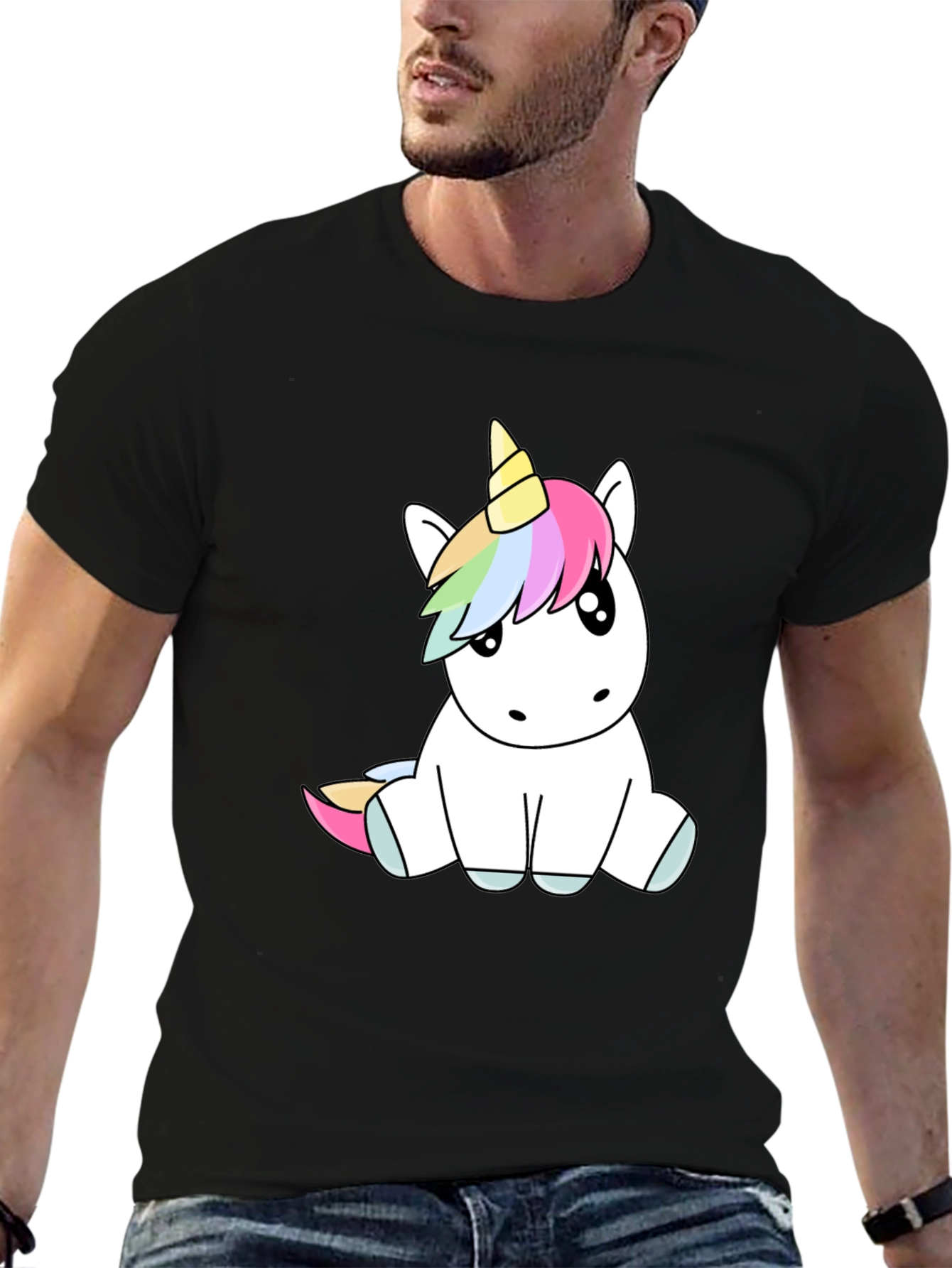 Black Unicorn Graphic Tee - Black Cotton Blend Comfort view 6