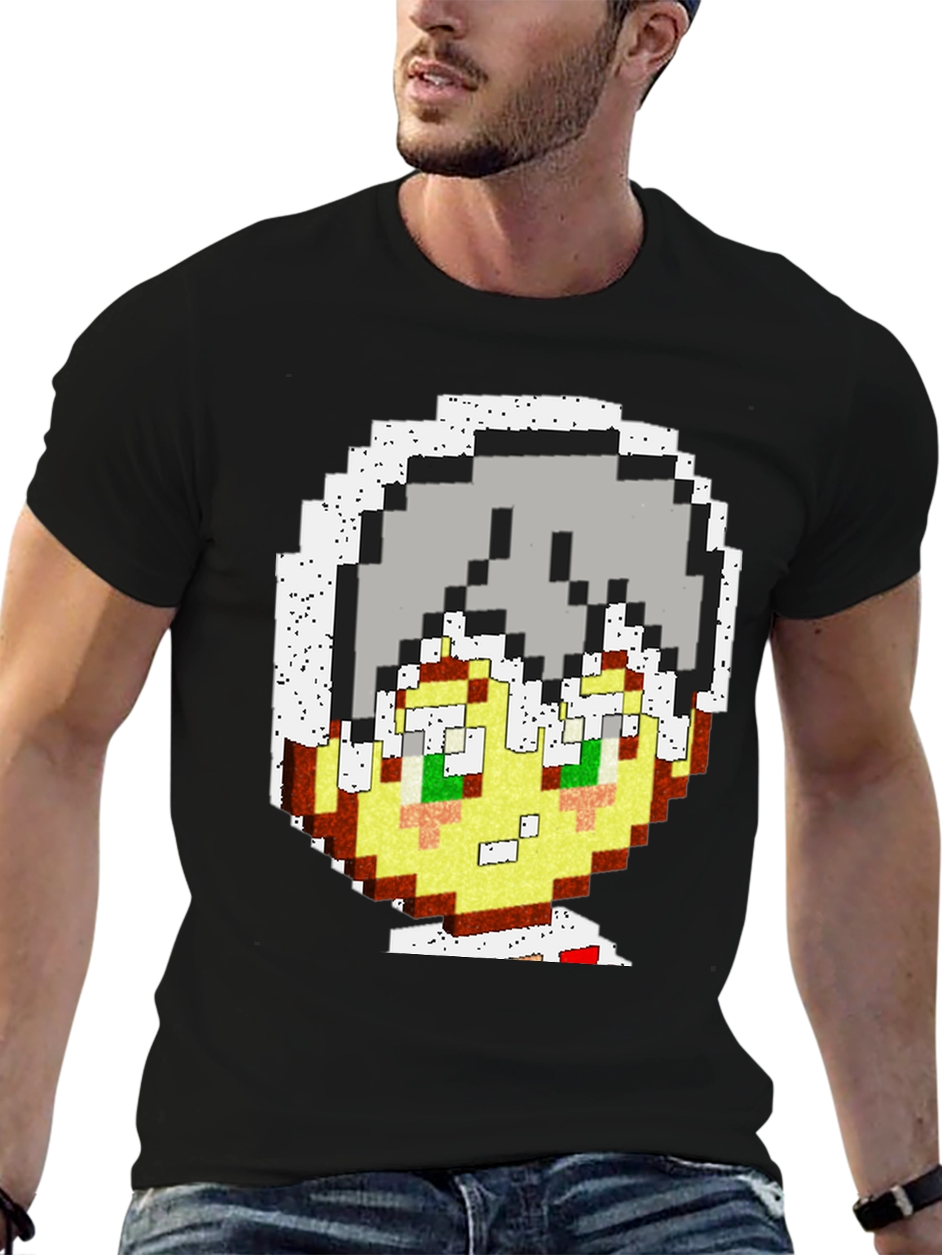 Black Pixel Art Character Graphic Tee view 6