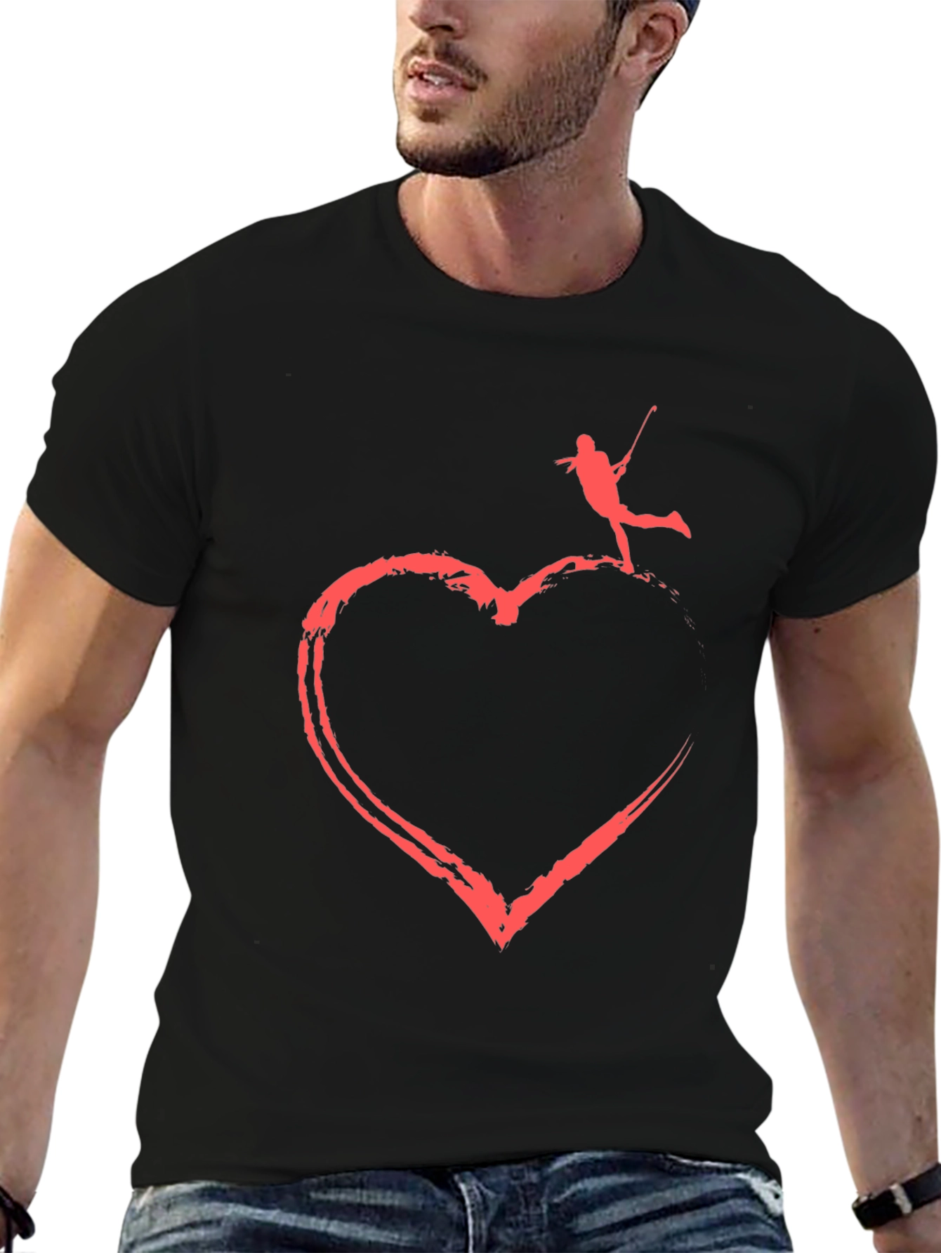 Black Golfer Heart Graphic Tee - Stylish Cotton T-Shirt view 6