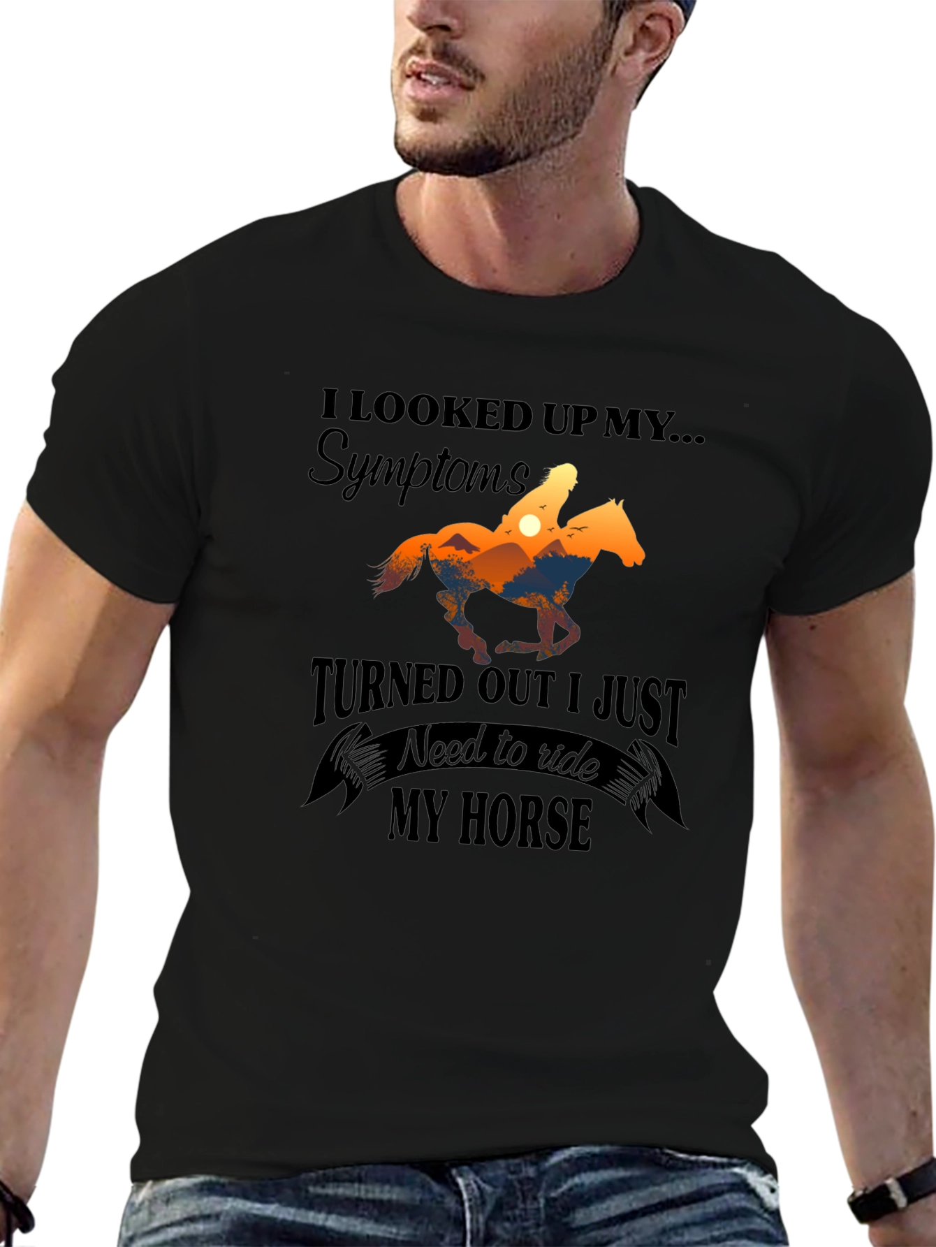 Black Funny Horse Riding T-Shirt - Need to Ride My Horse Tee view 6