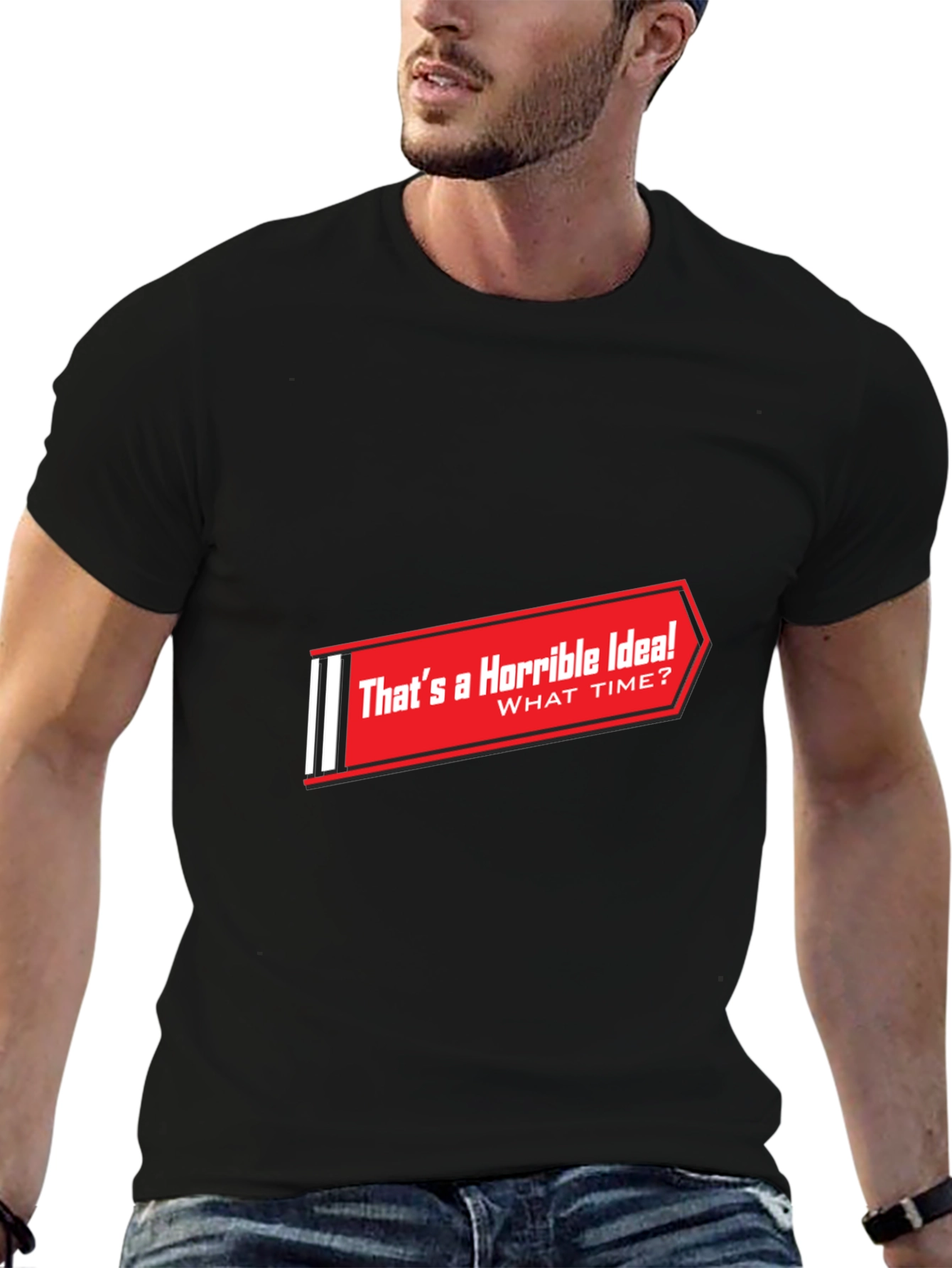 Black Horrible Idea T-Shirt - Funny Graphic Tee view 6