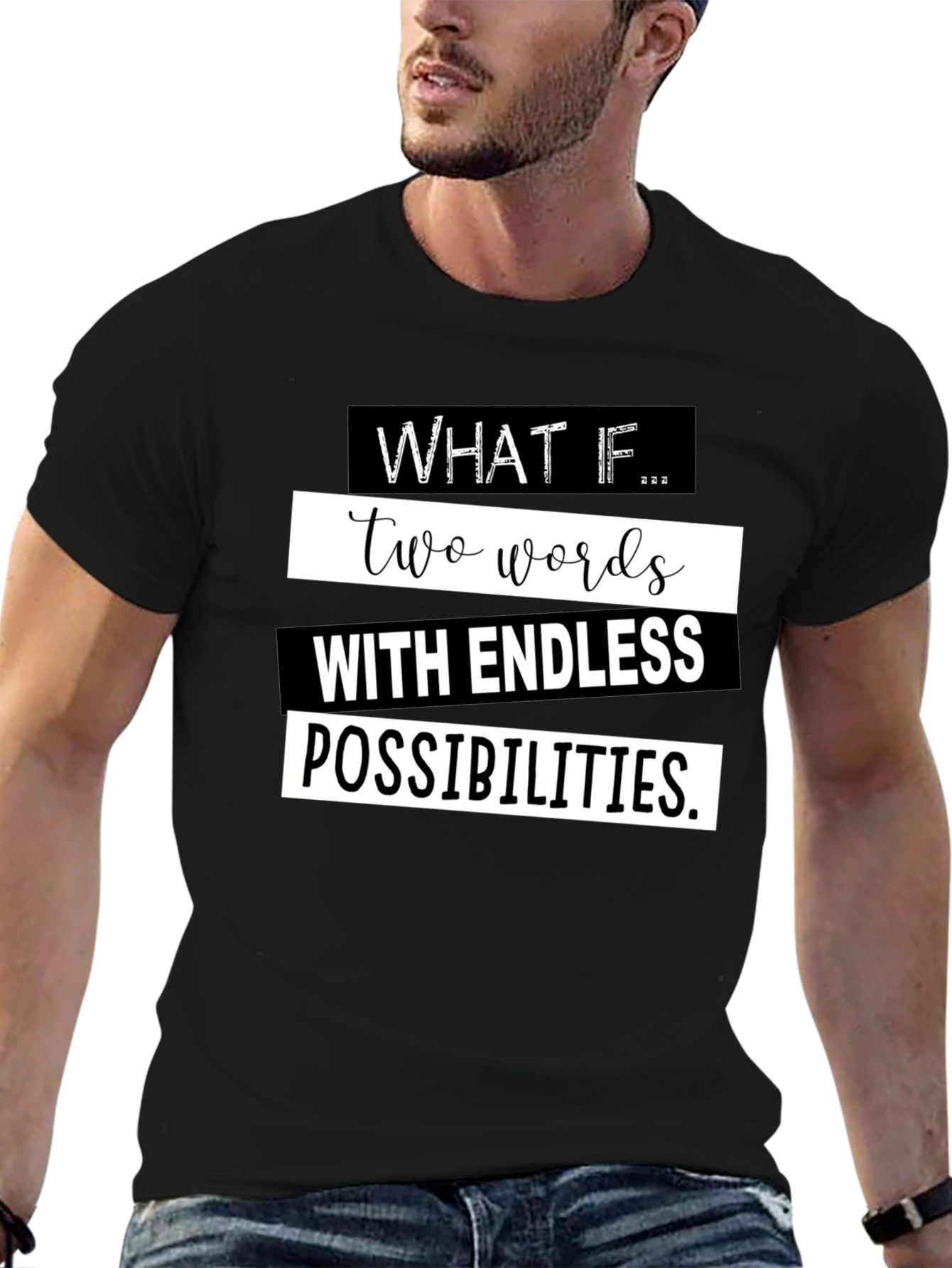 Black What If T-Shirt - Endless Possibilities Graphic Tee view 6