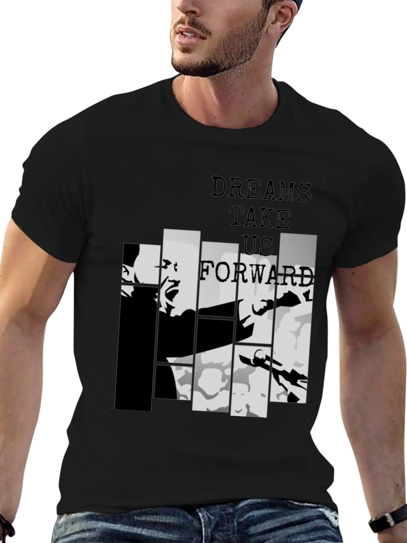 Dreams Take Us Forward Black Graphic Tee - 6