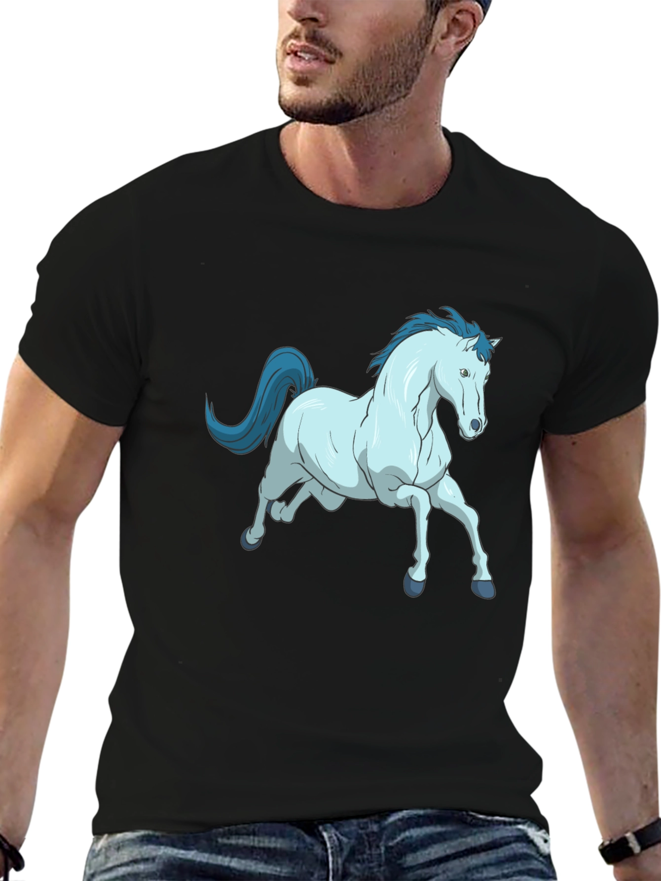 Black Horse Graphic Tee - Unique Cartoon Design view 6
