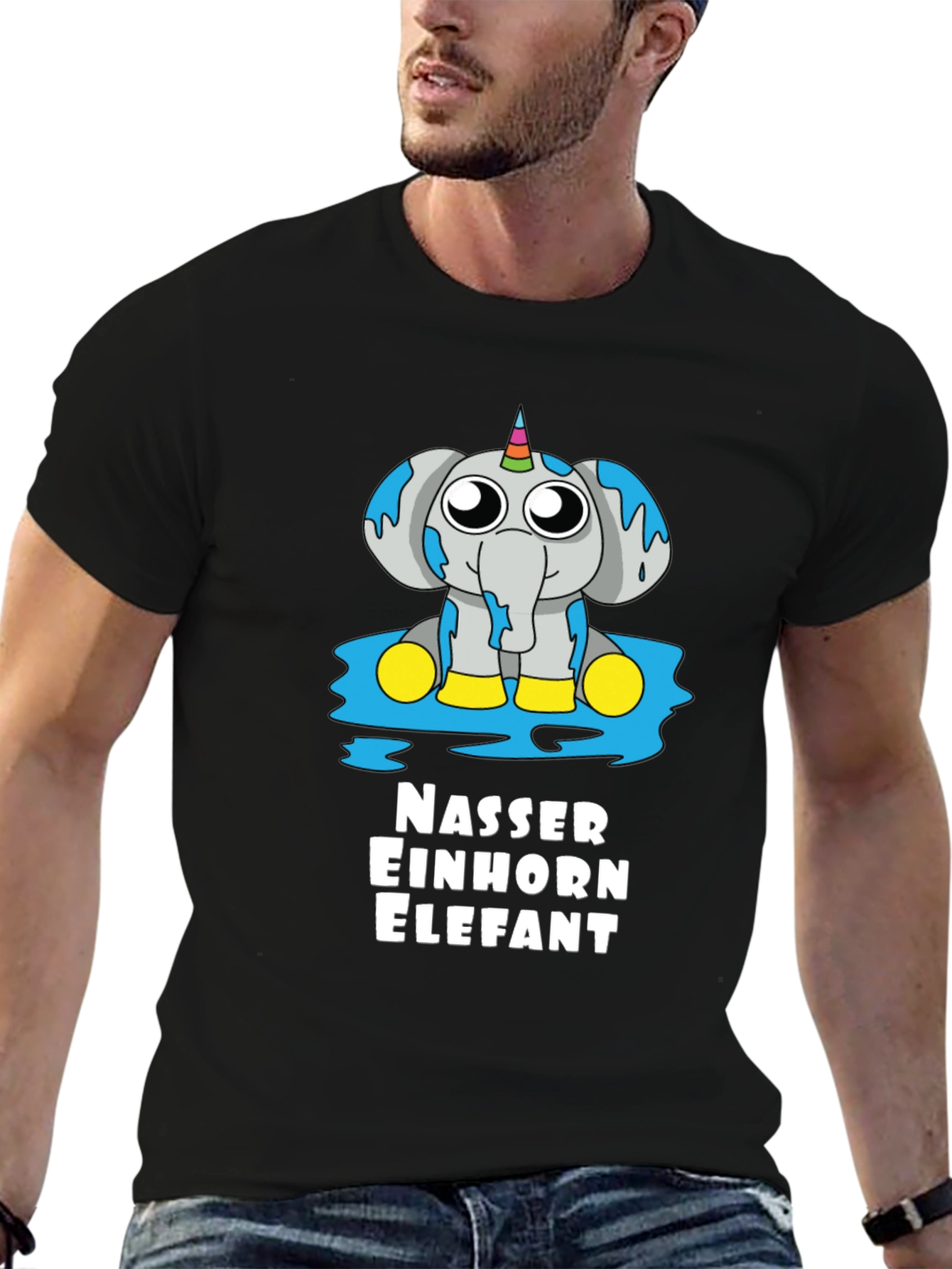 Black Funny Unicorn Elephant T-Shirt view 6
