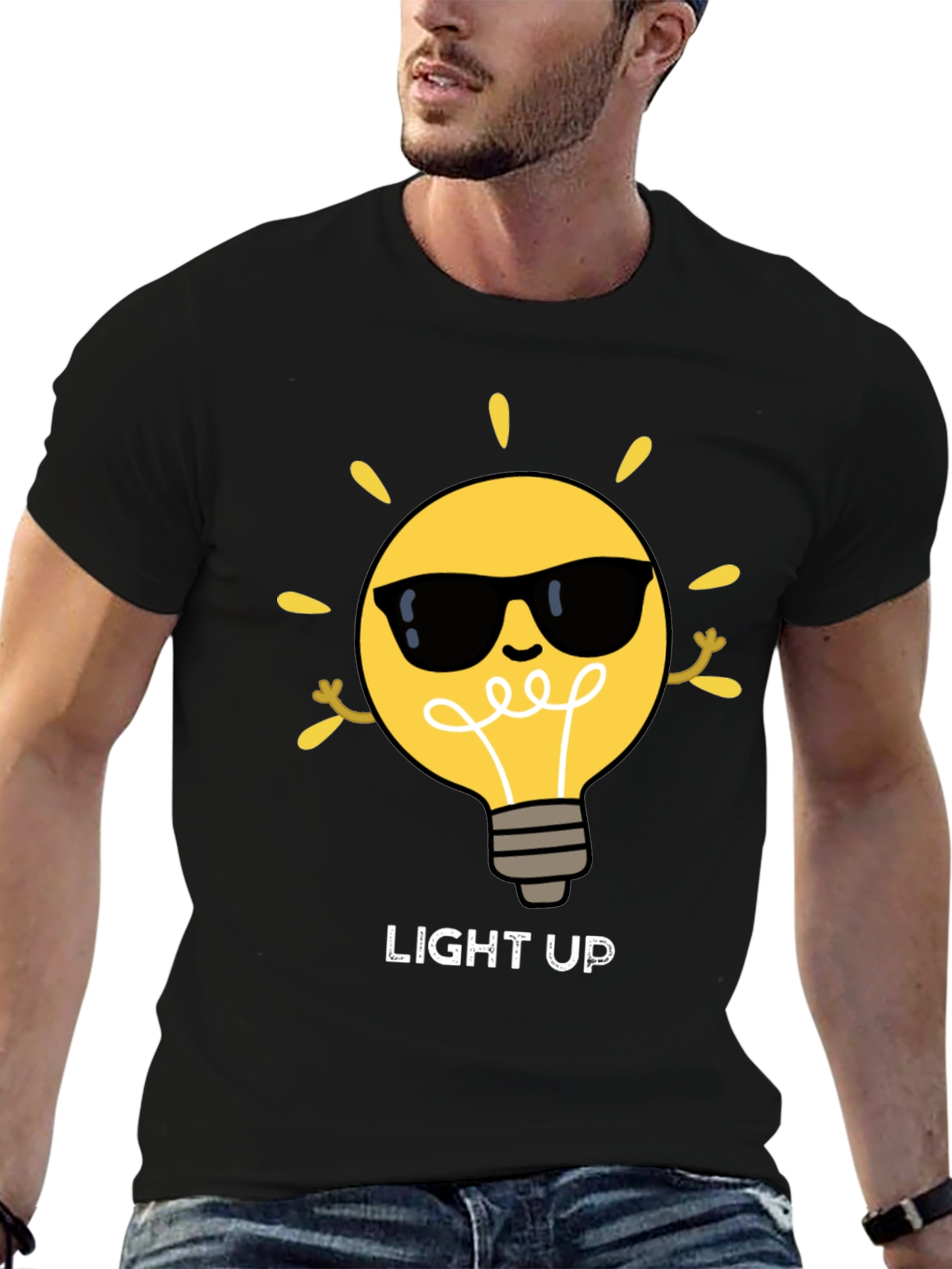 Black Light Up Graphic Tee - Cool Bulb Design view 6