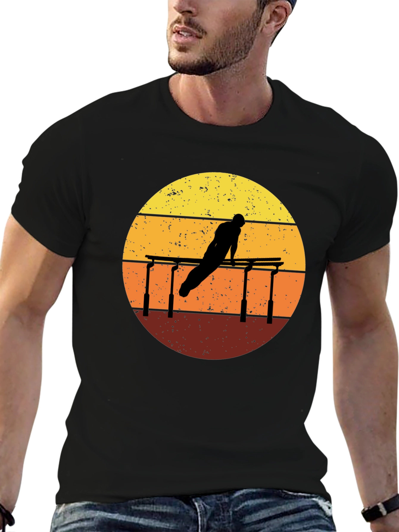 Black Gymnastics Sunset Graphic Tee - Black Cotton T-Shirt view 6