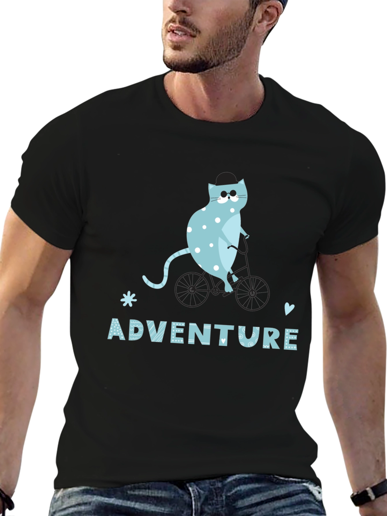 Black Adventure Cat Graphic Tee - Black Unisex T-Shirt view 6