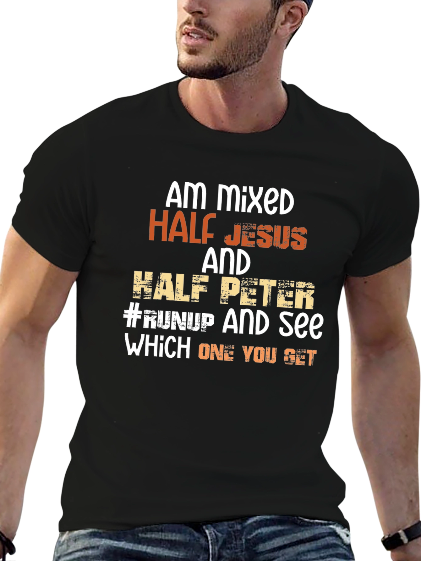 Black Am Mixed Half Jesus Half Peter T-Shirt view 6