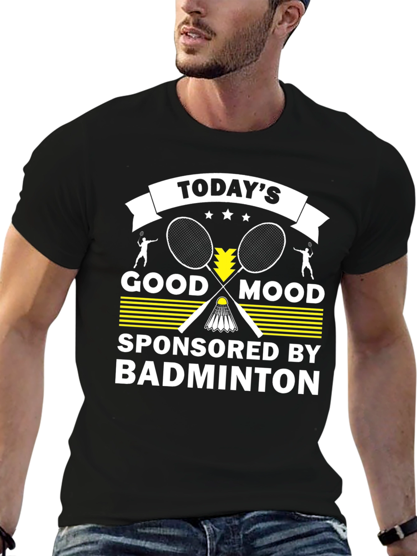 Black Badminton Sponsored T-Shirt: Today's Good Mood Tee view 6