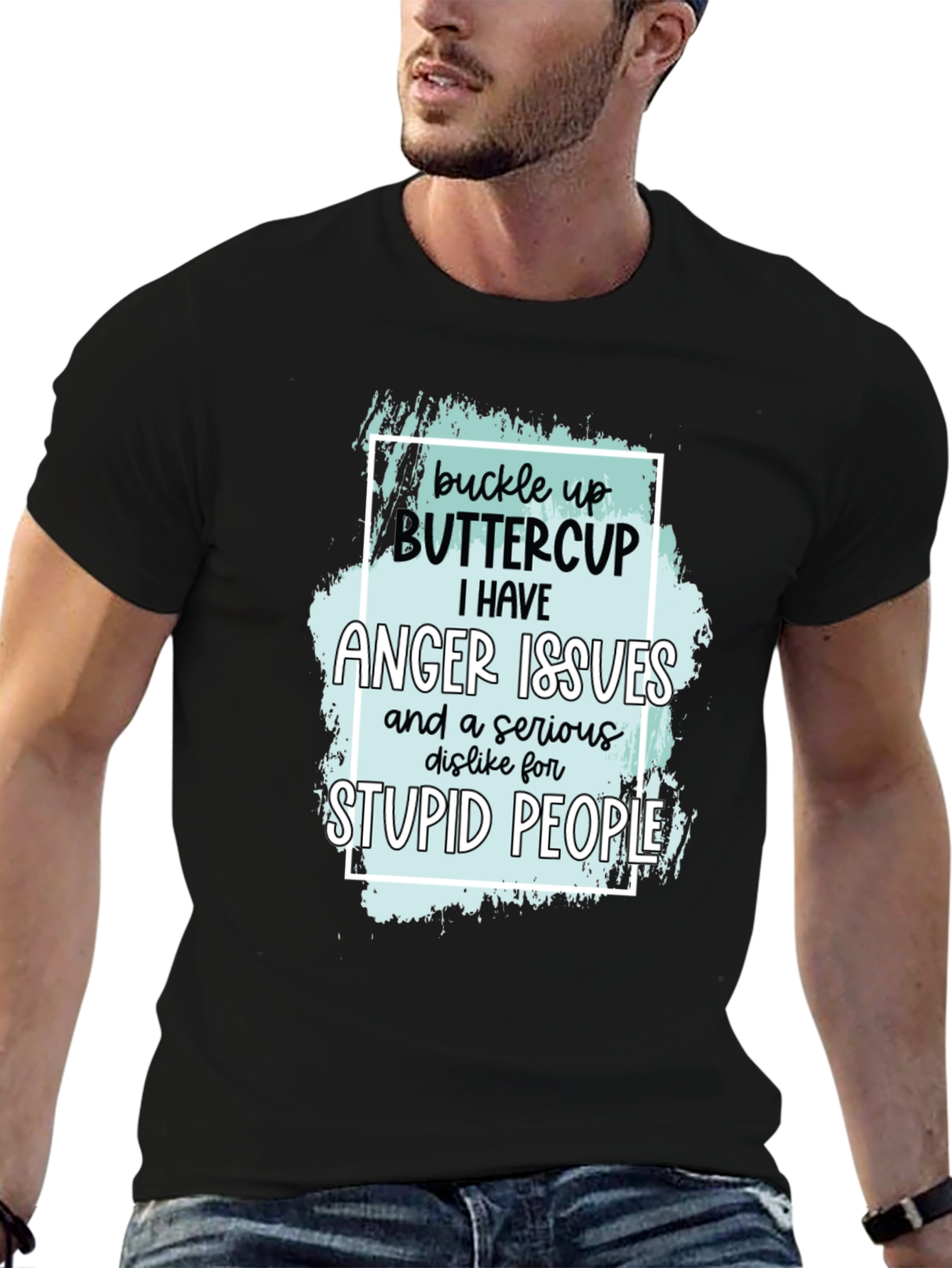 Black Buckle Up Buttercup Anger Issues T-Shirt view 6