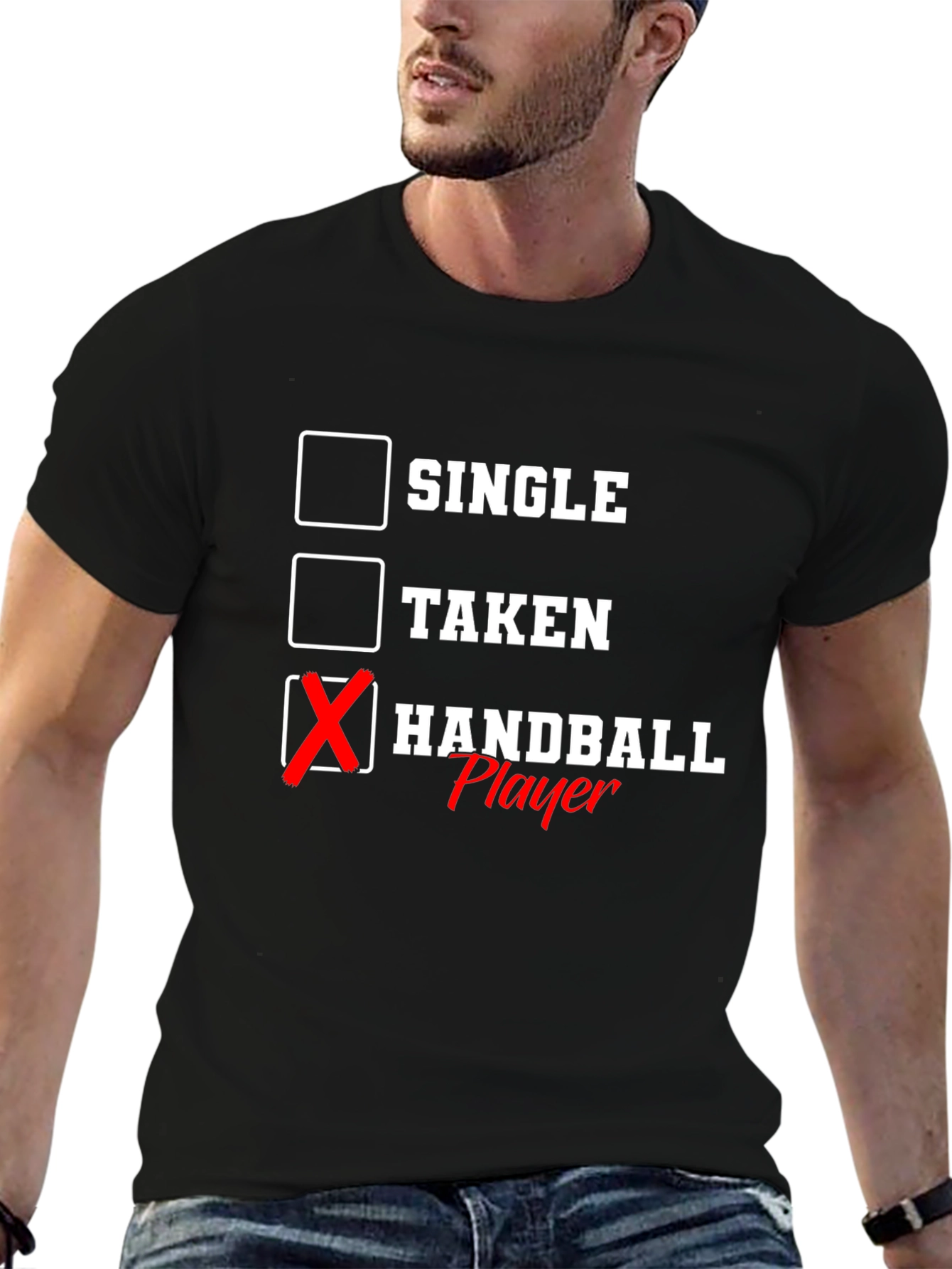 Black Handball Player T-Shirt - Single, Taken, Handball view 6