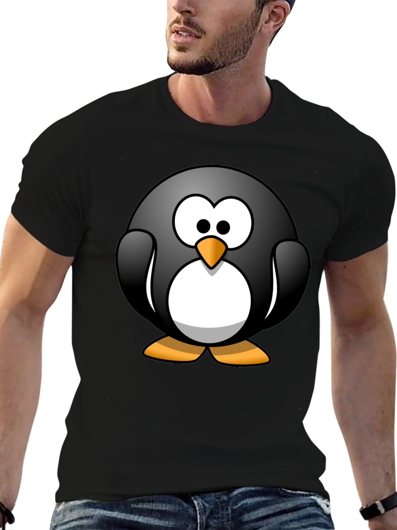 Black Cartoon Penguin Graphic Black T-Shirt view 6